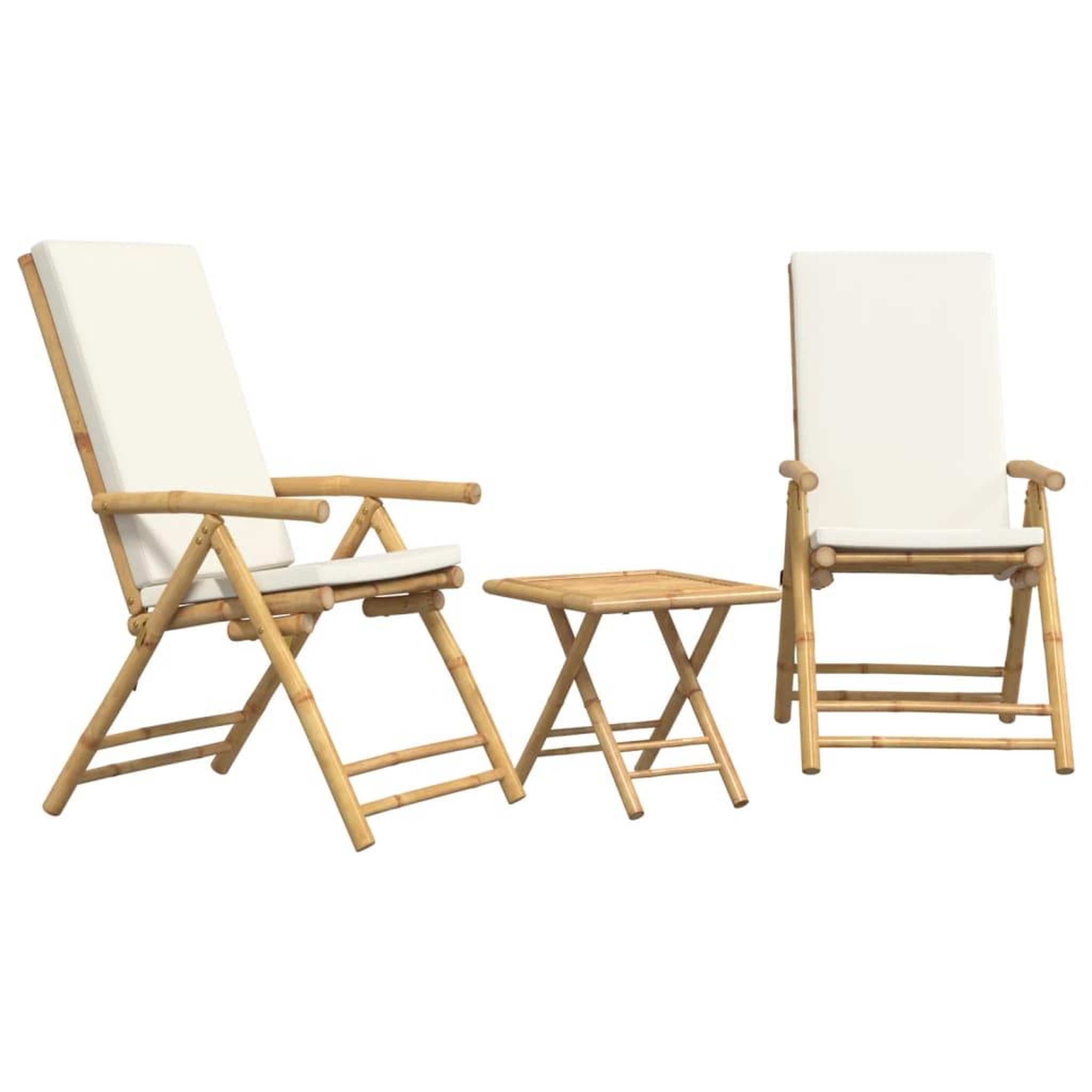 Voir la diapositive 4 : VIDAXL Ensemble de bistro pliante 3 pcs et coussins blanc creme bambou
