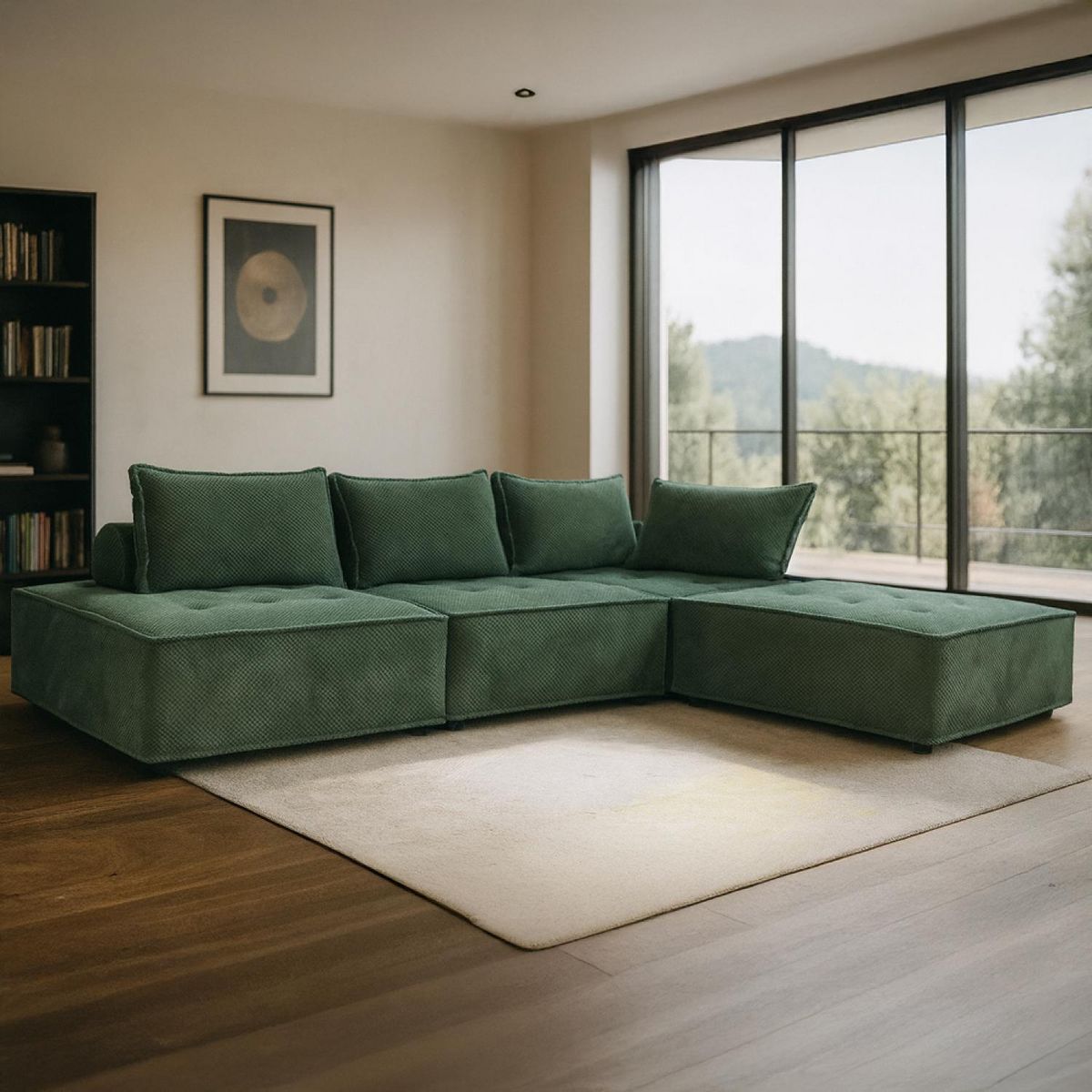 CONCEPT USINE Canapé d'angle modulable 4 places en velours texturé vert STAVA