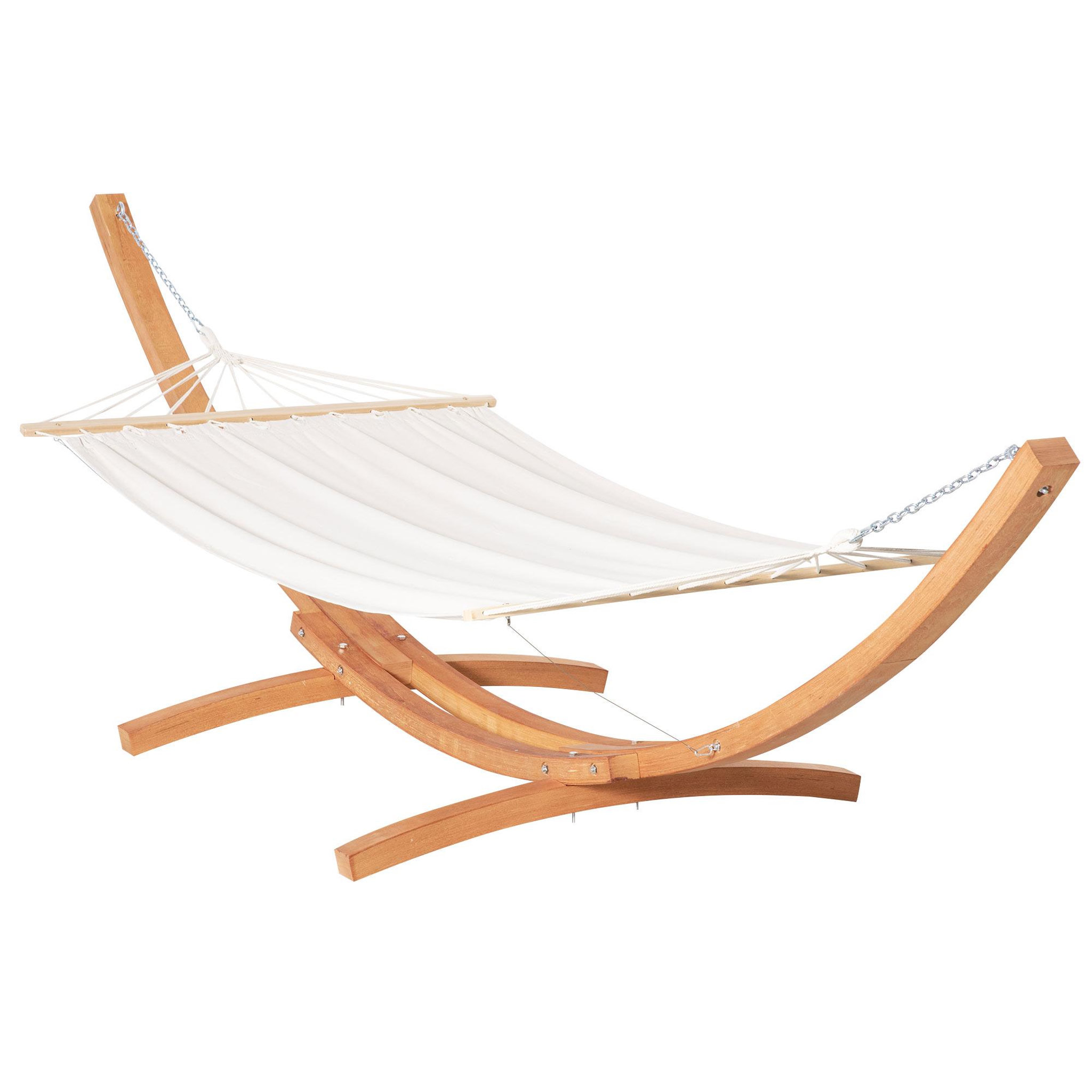 OUTSUNNY Hamac de jardin avec support en bois hamac sur pied 1 personne dim. 3,92L x 1,2l x 1,1H m toile coton blanc