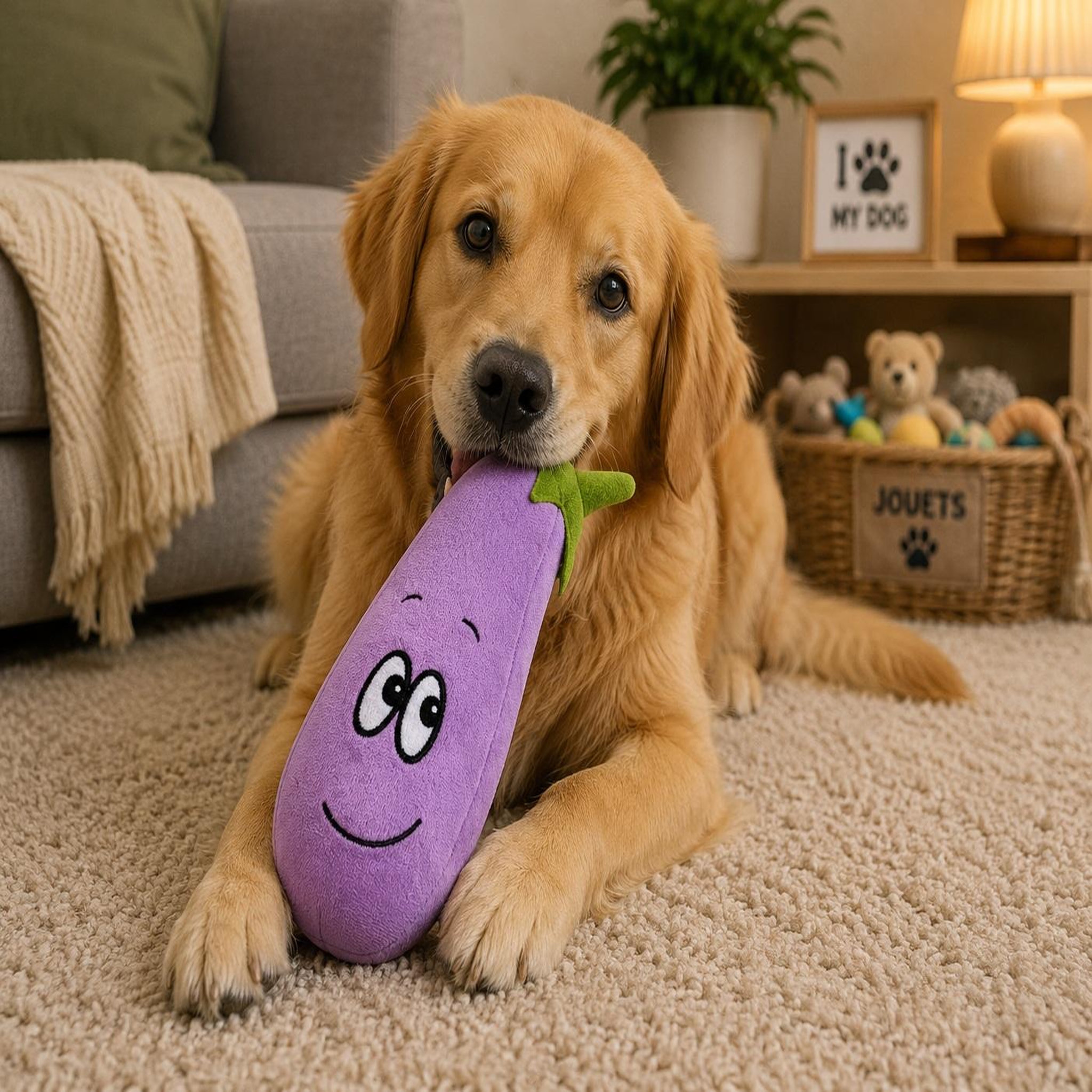 Voir la diapositive 2 : Eden Jeu en peluche aubergine pour chien 25cm