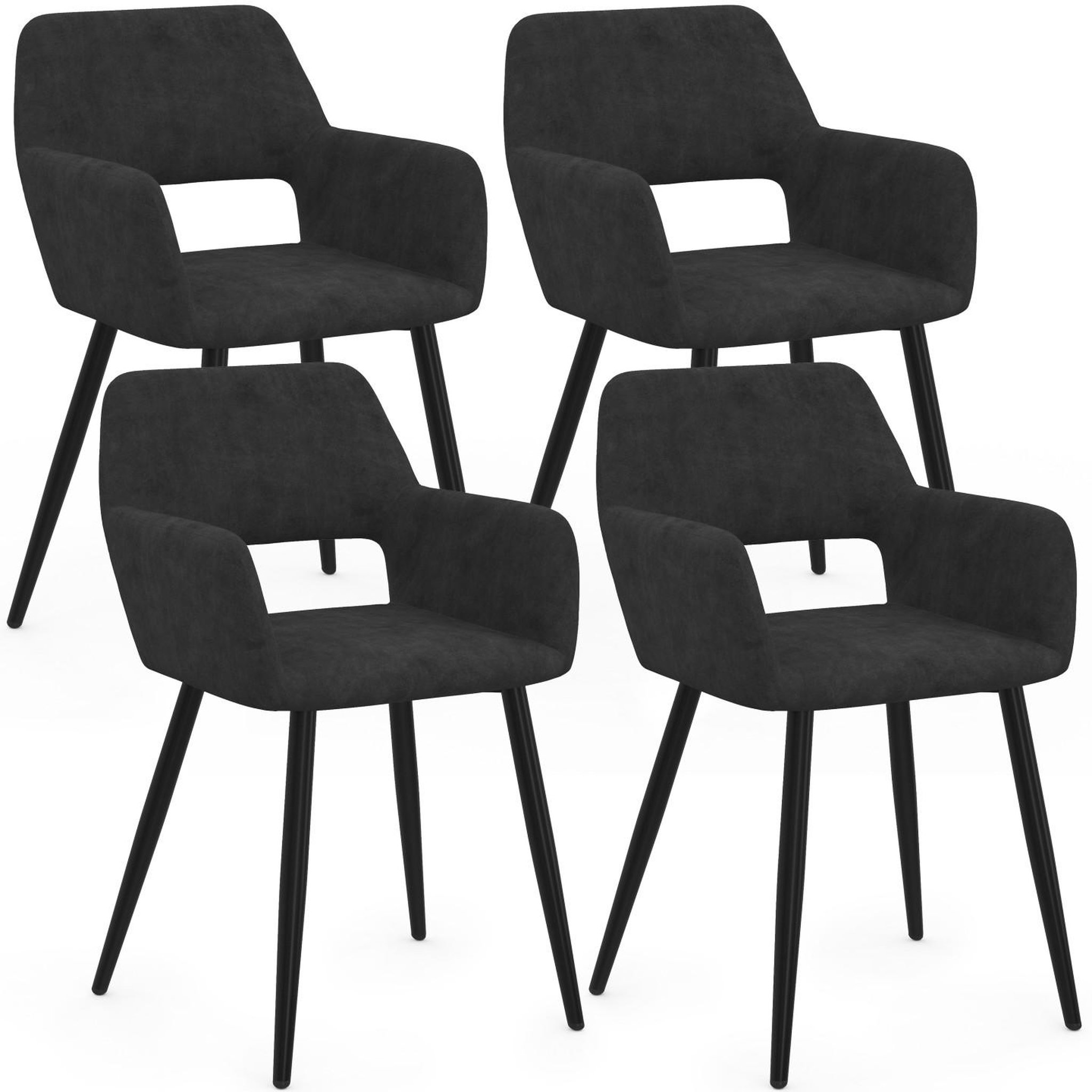 ID MARKET Lot de 4 chaises de salle à manger, fauteuils de table holy en velours noir