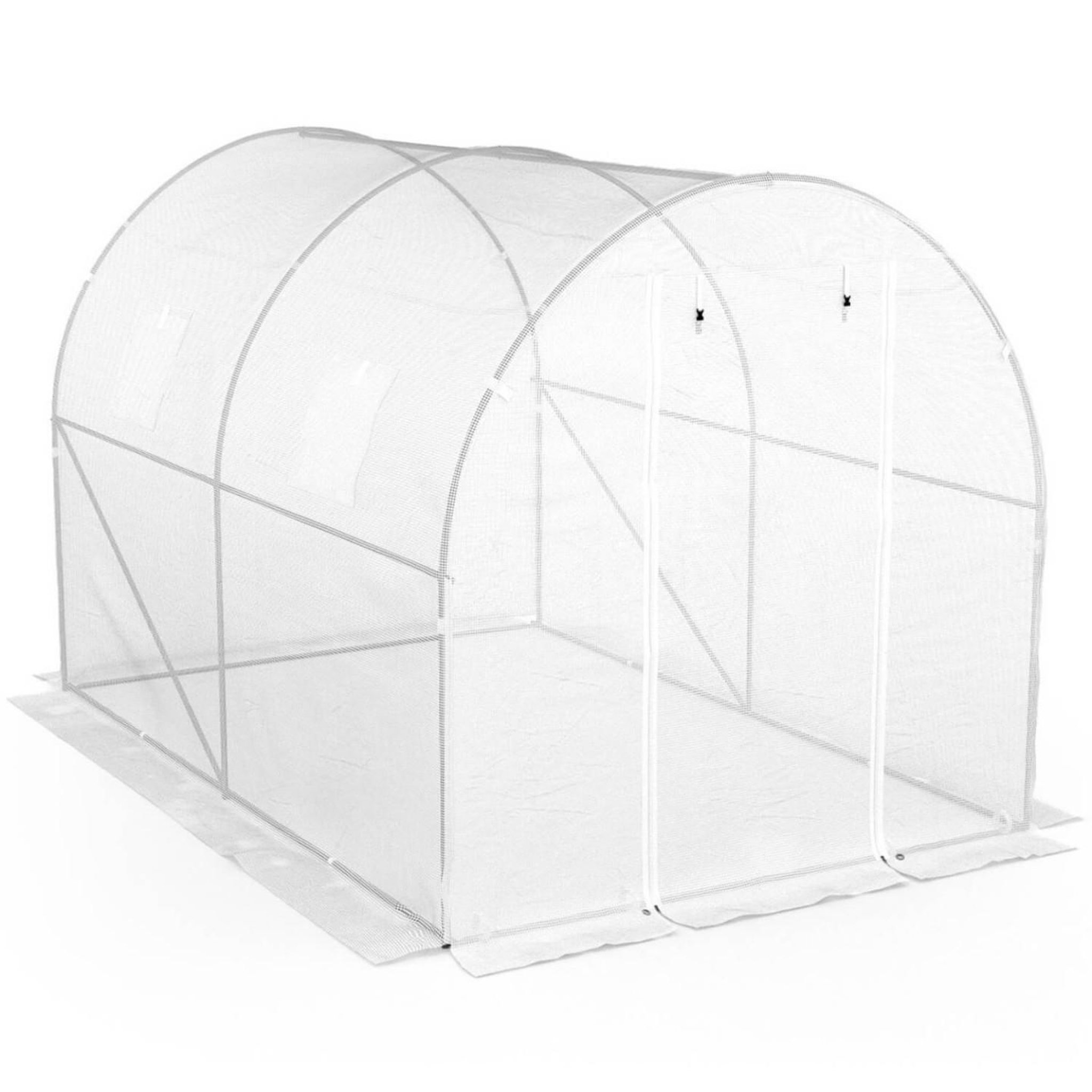 Voir la diapositive 4 : ID MARKET Serre de jardin tunnel 6m² 3 x 2 x 2 m acier galvanisé + bâche anti-uv avec porte et fenêtres roma blanche toutes saisons