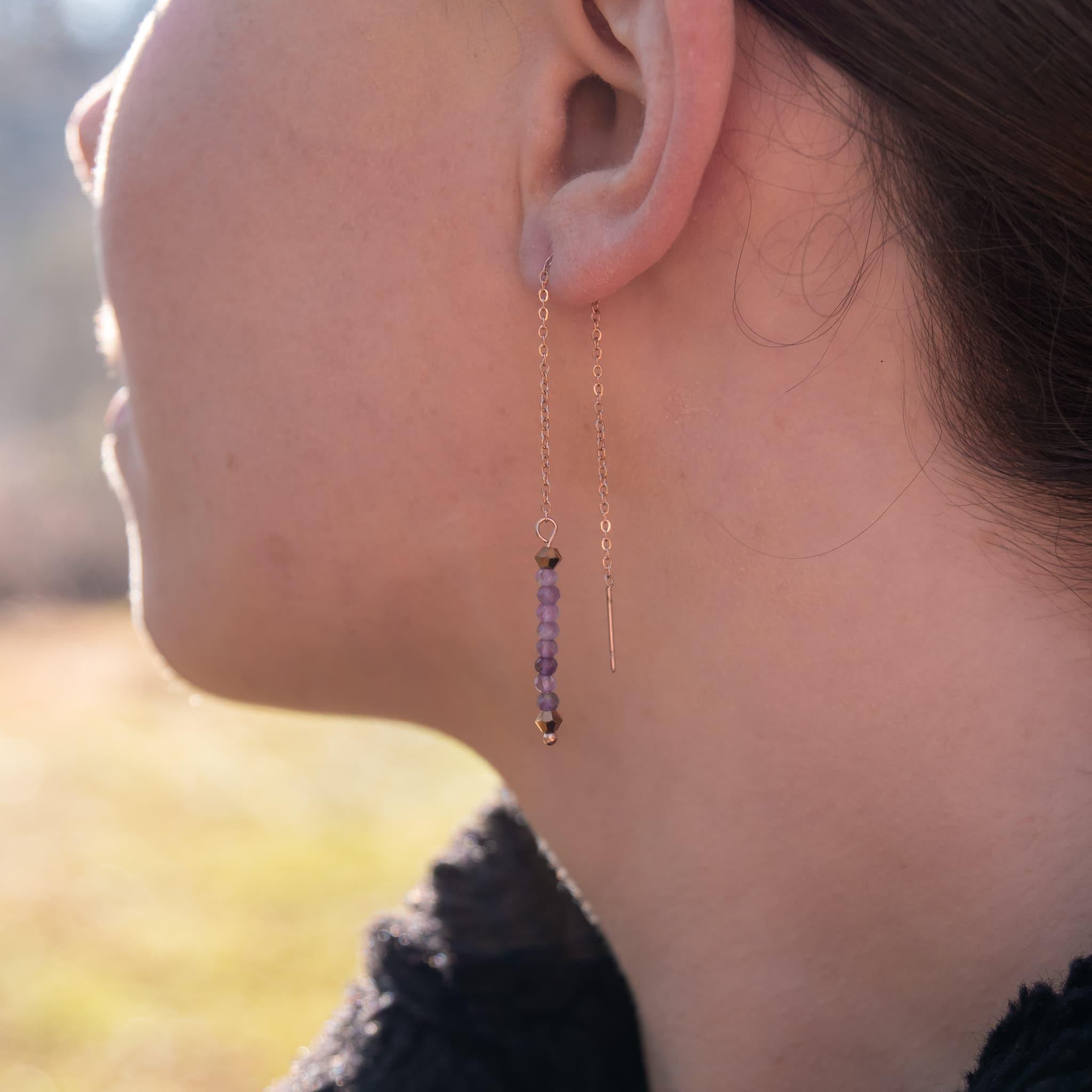 Voir la diapositive 3 : SLOYA Boucles d'oreilles pendantes Lumia en pierres Améthyste