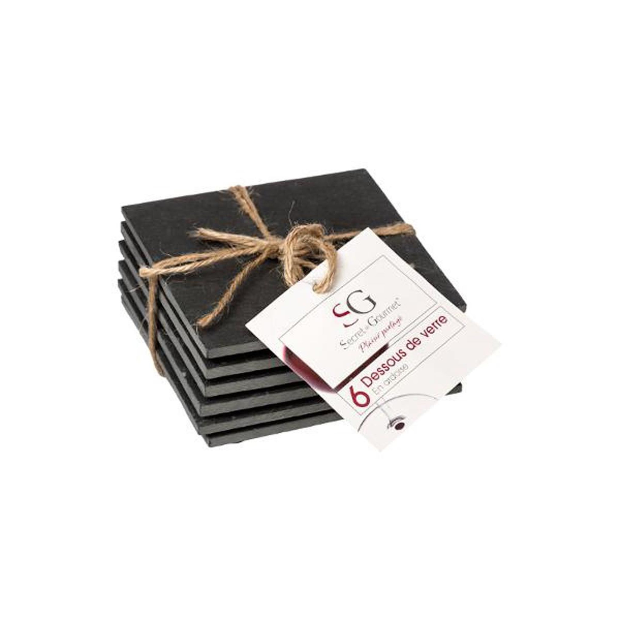 Voir la diapositive 4 : SECRET DE GOURMET Lot de 6 dessous de verre  ardoise  10x10cm gris