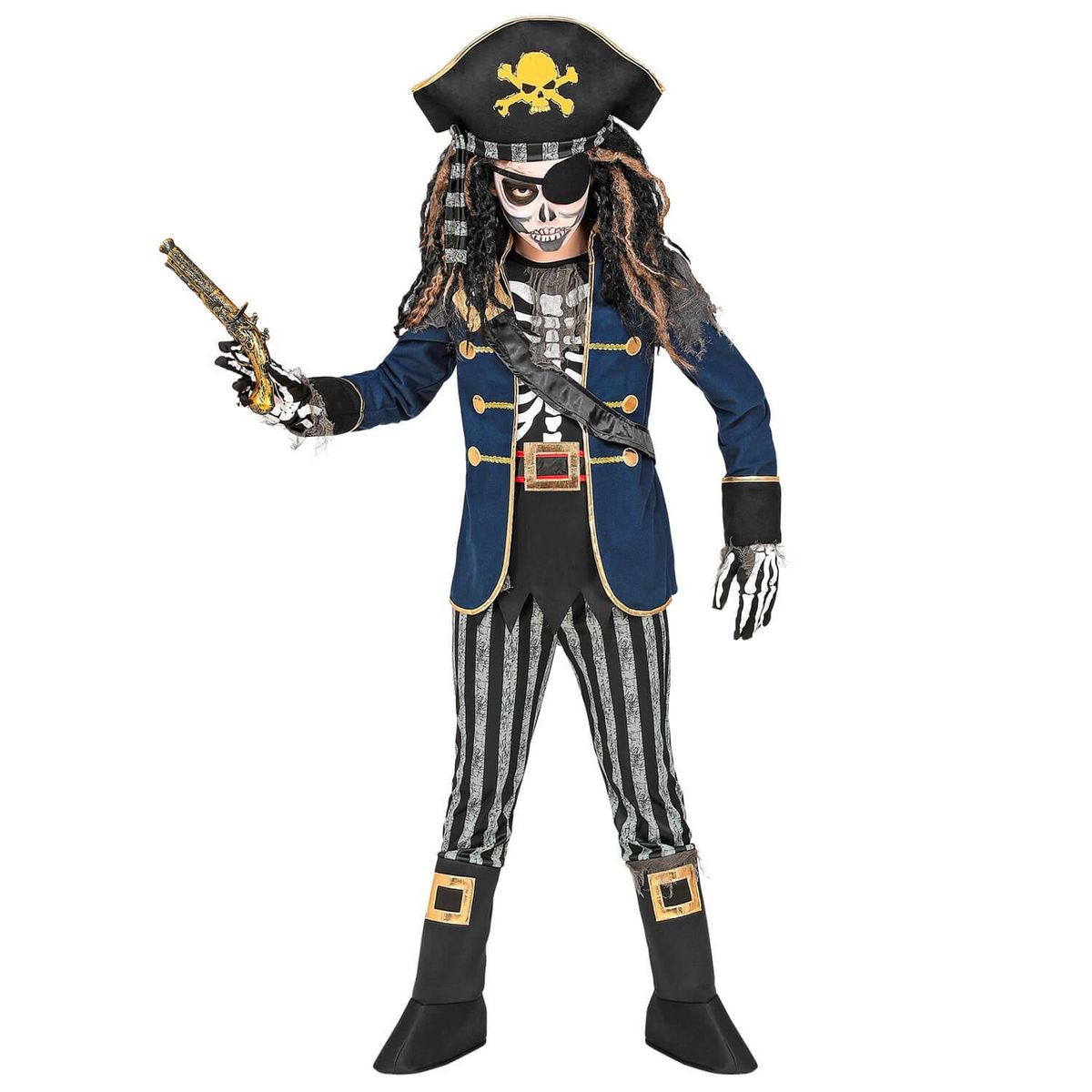 WIDMANN Déguisement de Squelette Capitaine Pirate - Garçon - 8/10 ans (128 à 140 cm)
