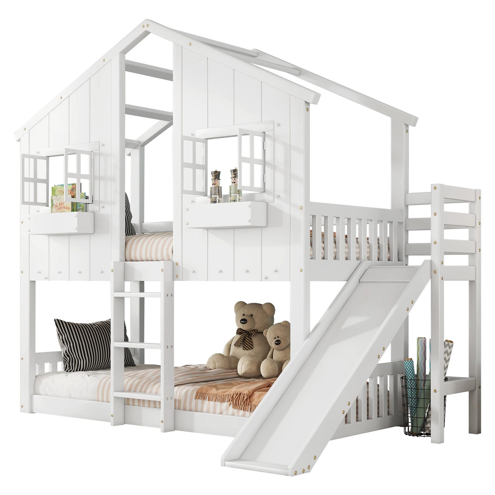 MERAX Lit superposé 90x200cm bois et mdf coloris blanc