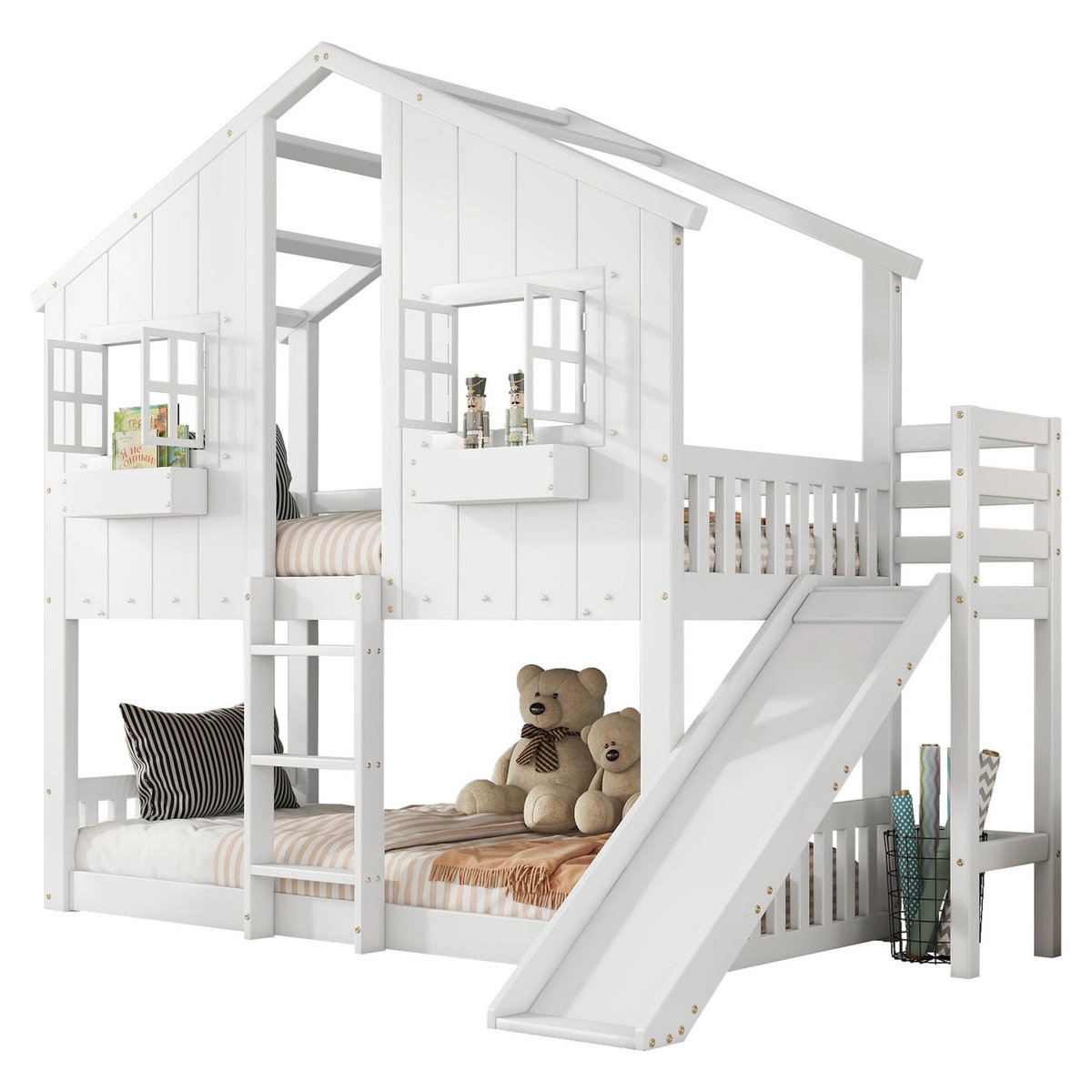 MERAX Lit superposé 90x200cm bois et mdf coloris blanc