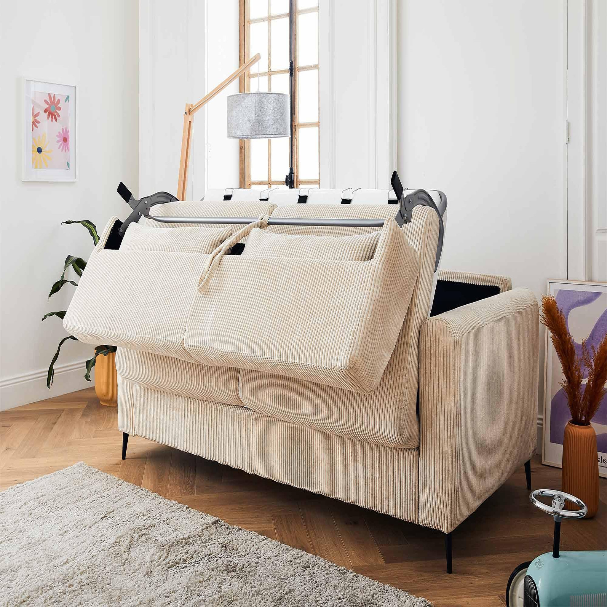 Voir la diapositive 3 : LISA DESIGN Owen - canapé 3 places convertible express couchage quotidien 140 cm matelas 12 cm en velours côtelé