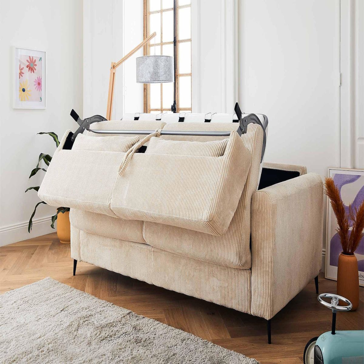 LISA DESIGN Owen - canapé 3 places convertible express couchage quotidien 140 cm matelas 12 cm en velours côtelé