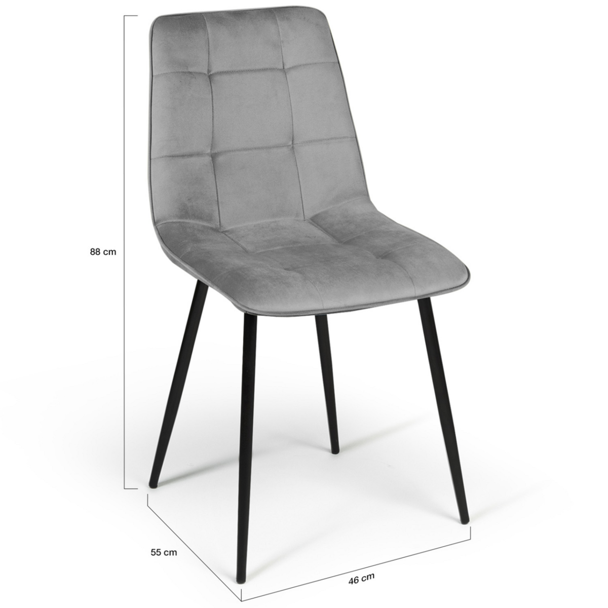 ID MARKET Lot de 4 chaises MILA en velours mix color pastel bleu, gris clair, gris foncé, rose