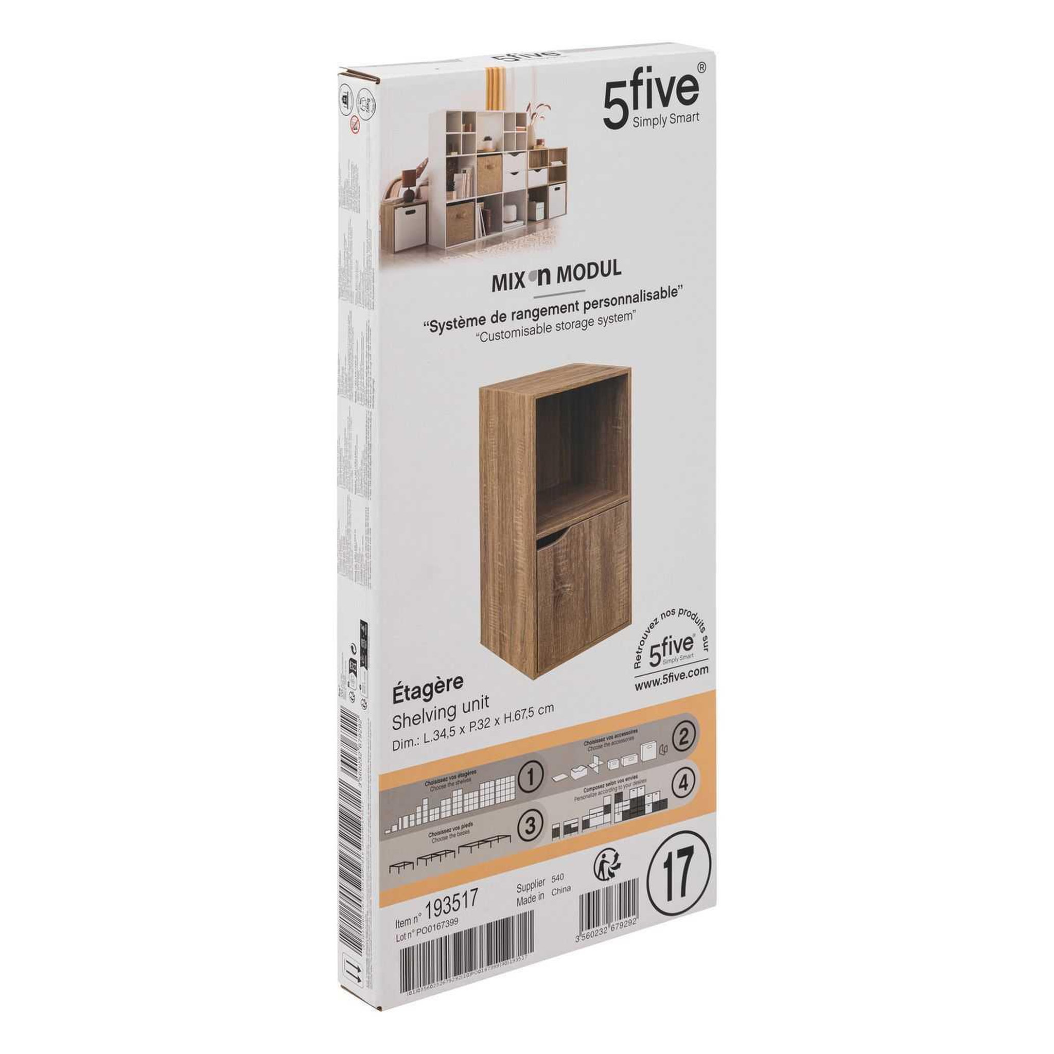 Voir la diapositive 2 : FIVE Etagère 2 cases mix n'modul 1 porte - marron