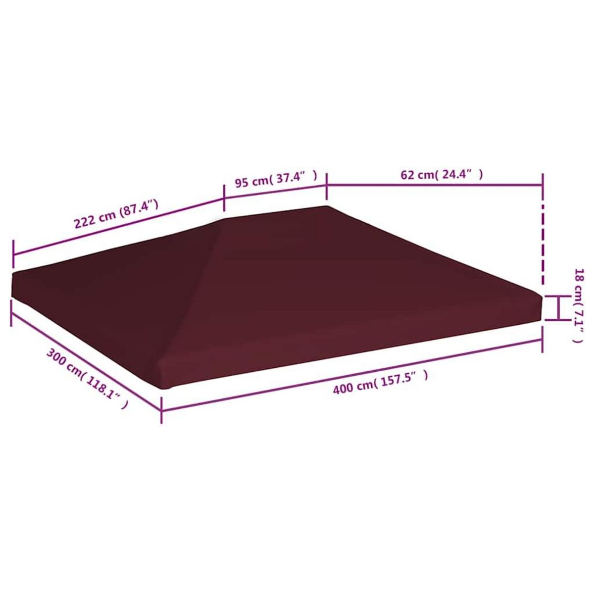 VIDAXL Toile superieure de gazebo 310 g/m^2 3x4 m Bordeaux