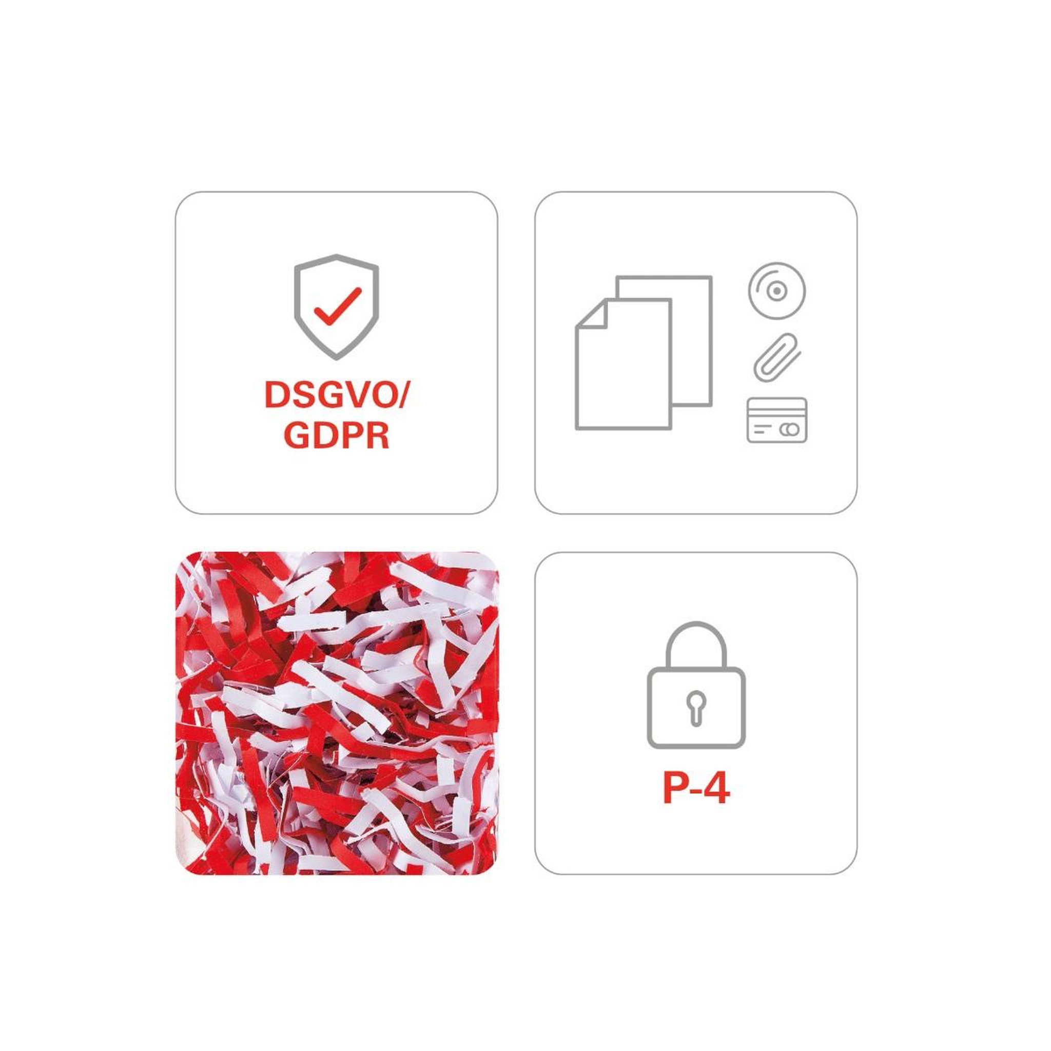 Voir la diapositive 5 : Hsm Destructeur de documents 8 feuilles coupe particules 4.5x30mm - 1044121