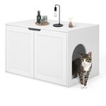 ID MARKET Maison de toilette chat - cache-litière avec doubles portes blanc