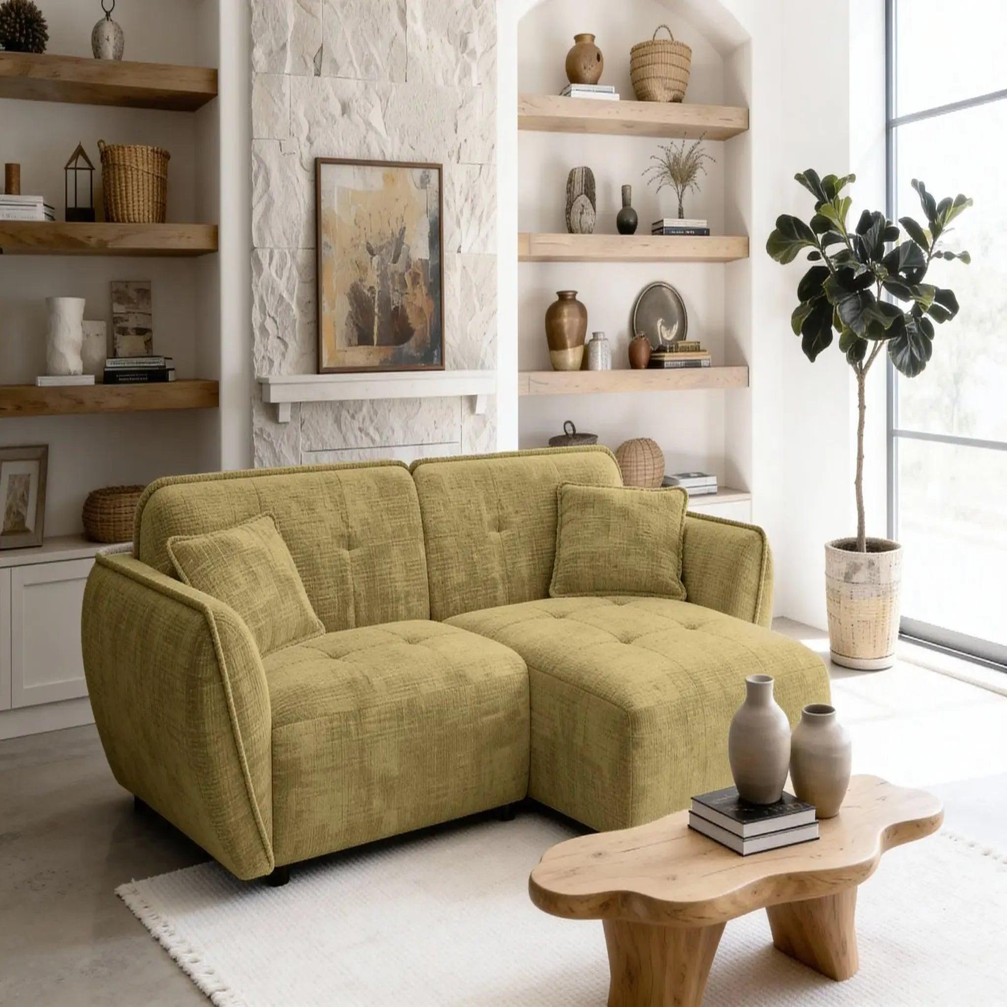 Voir la diapositive 2 : CASANOVA PARIS Mona - canapé d'angle tissu chenille 4 places gauche