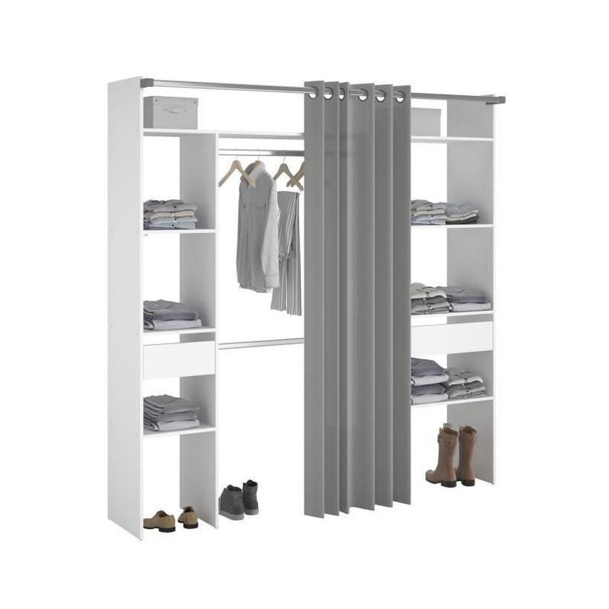 Voir la diapositive 4 : EKIPA EKIPA Dressing avec rideau - Blanc - L 198 x P 40 x H 203 cm - ARTIC