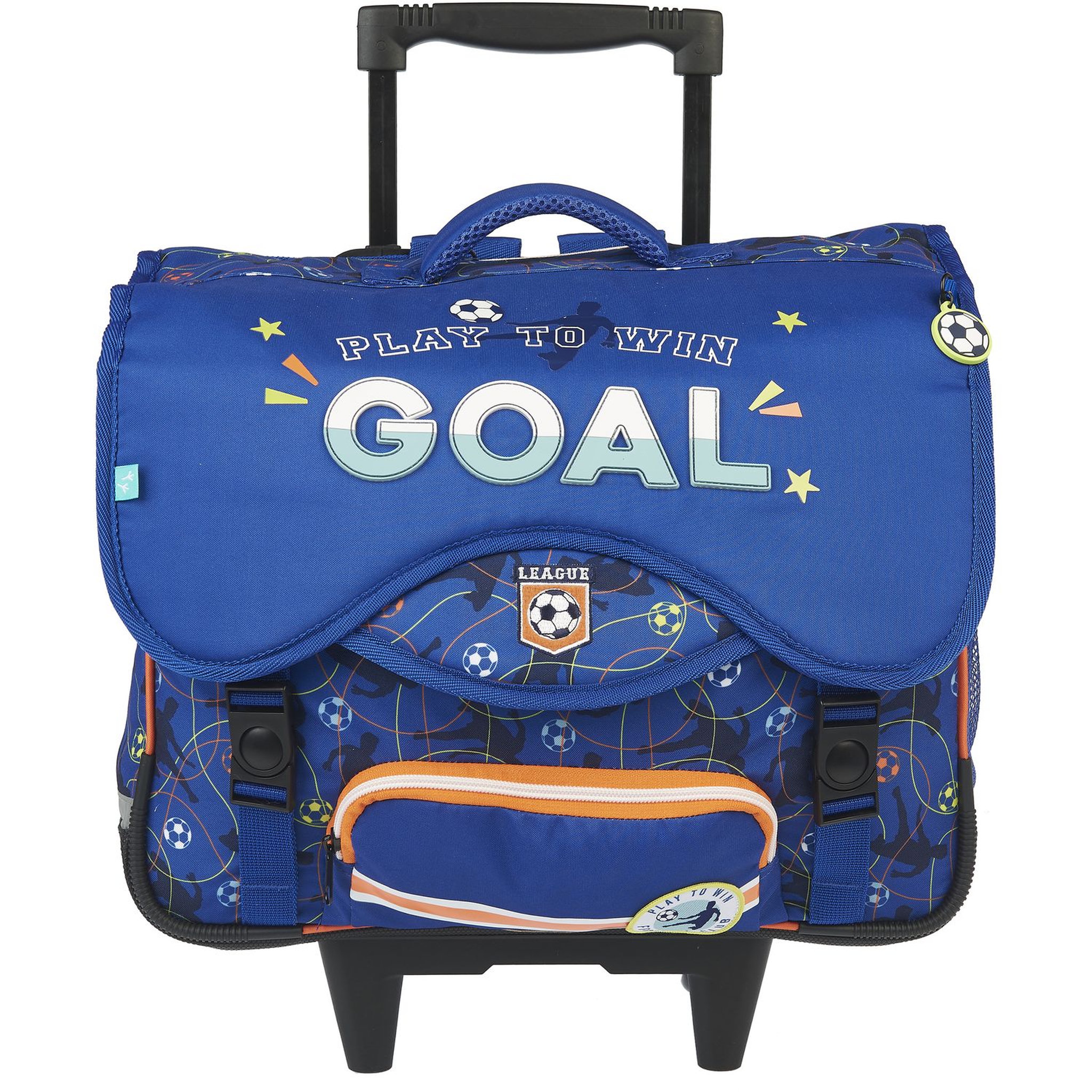 Voir la diapositive 1 : AUCHAN Cartable à roulettes bleu FOOTBALL