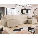 BEST MOBILIER Cezanne - canapé panoramique en u 7 places convertible avec coffre en tissu texturé. Coloris disponibles : Marron, Gris, Beige