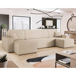 BEST MOBILIER Cezanne - canapé panoramique en u 7 places convertible avec coffre en tissu texturé. Coloris disponibles : Gris, Marron, Beige