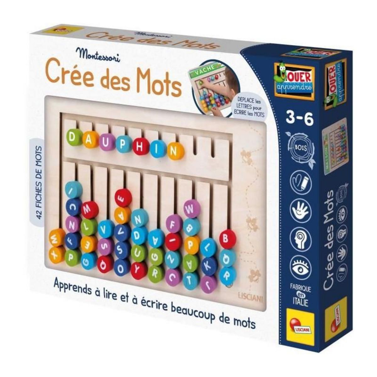 LISCIANI GIOCHI Compose-mots - Jeu Montessori - MONTESSORI - Tableau en Bois, Lettres et Chiffres Magnétiques