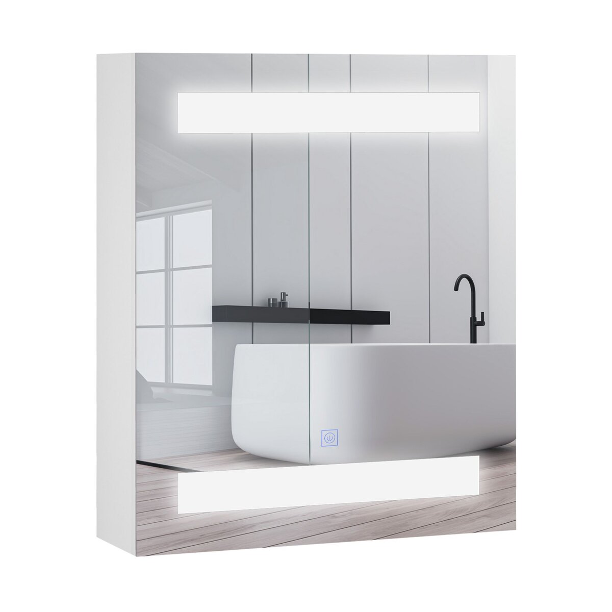HOMCOM Miroir lumineux LED armoire murale design de salle de bain 2 en 1  dim. 50L x 15l x 60H cm MDF blanc pas cher 