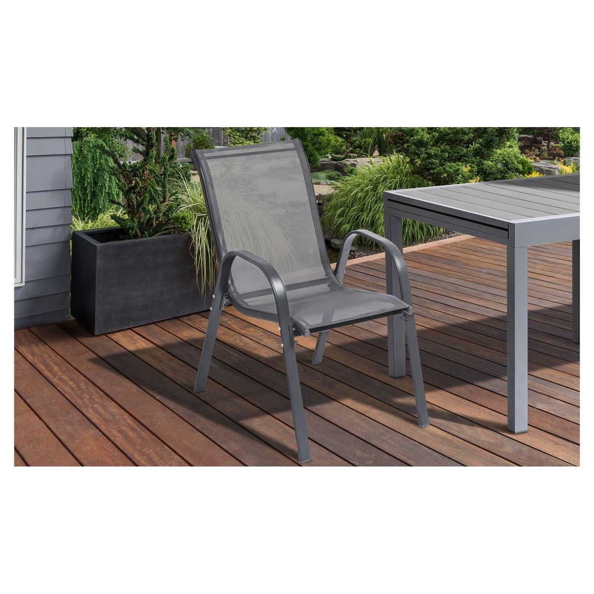 Inkazen Lot de 4 chaises de jardin empilables - Acier/Polyester - Anthracite