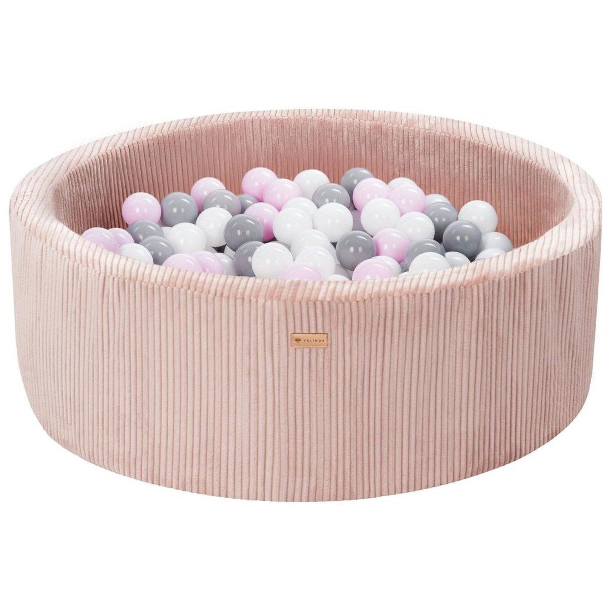 VELINDA Piscine à balles en velours côtelé avec 300 balles, diamètre env. 90 cm — rose clair