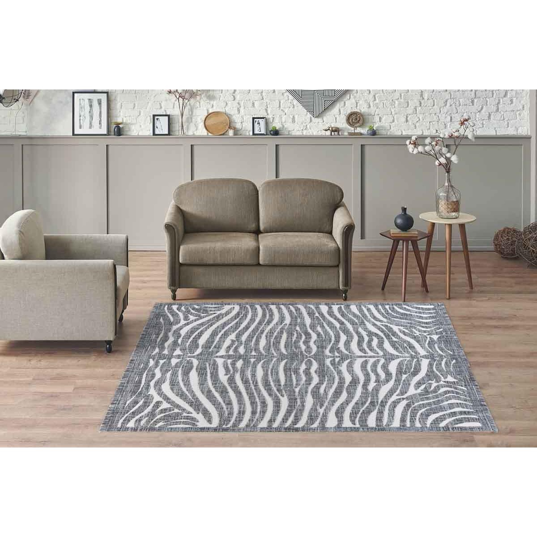 Voir la diapositive 5 : Paris Prix Tapis tissé ethnique à poils courts  sarai ii  gris
