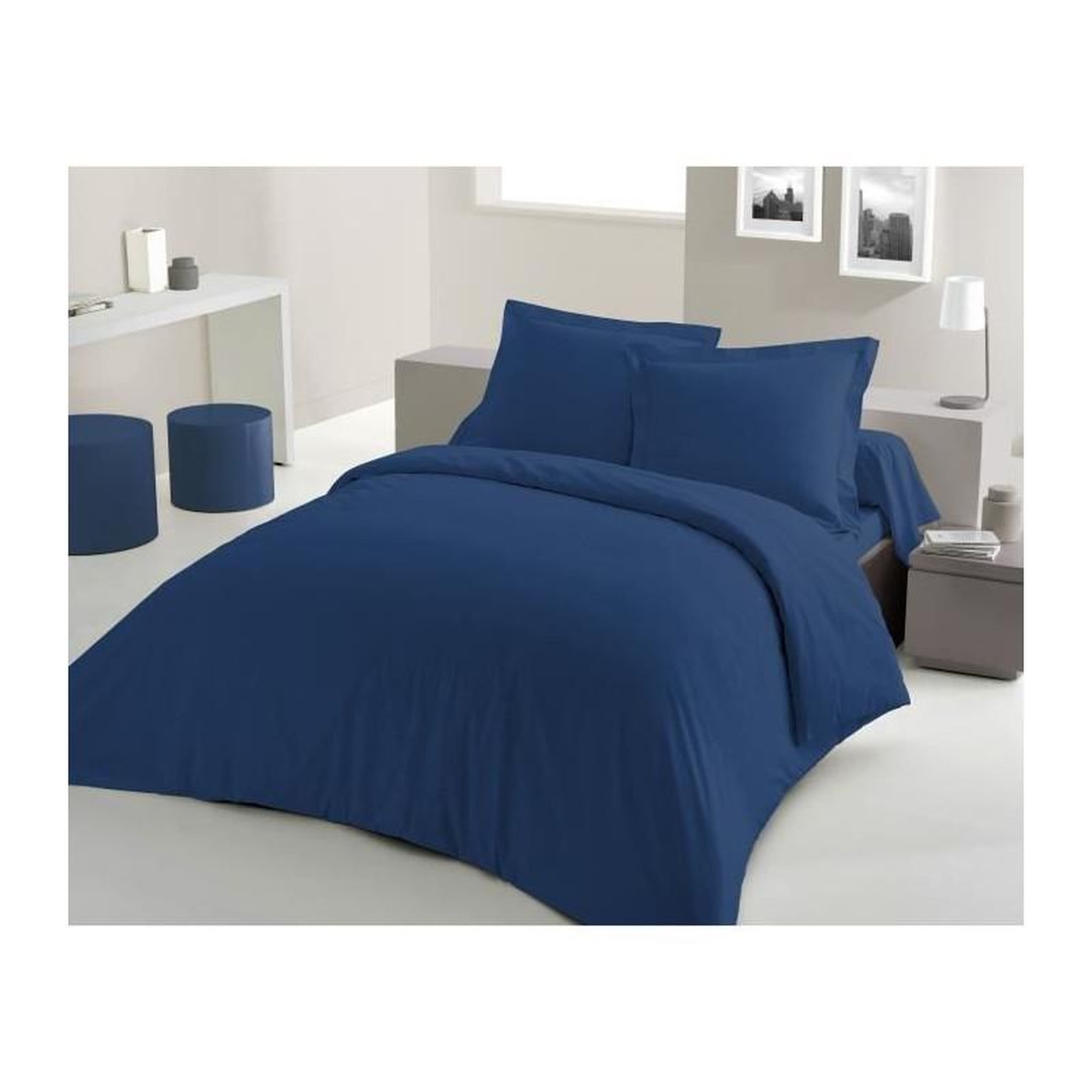 LOVELY HOME PARURE DE COUETTE LOVELY HOME - 220x240 cm - 100% COTON - BLEU