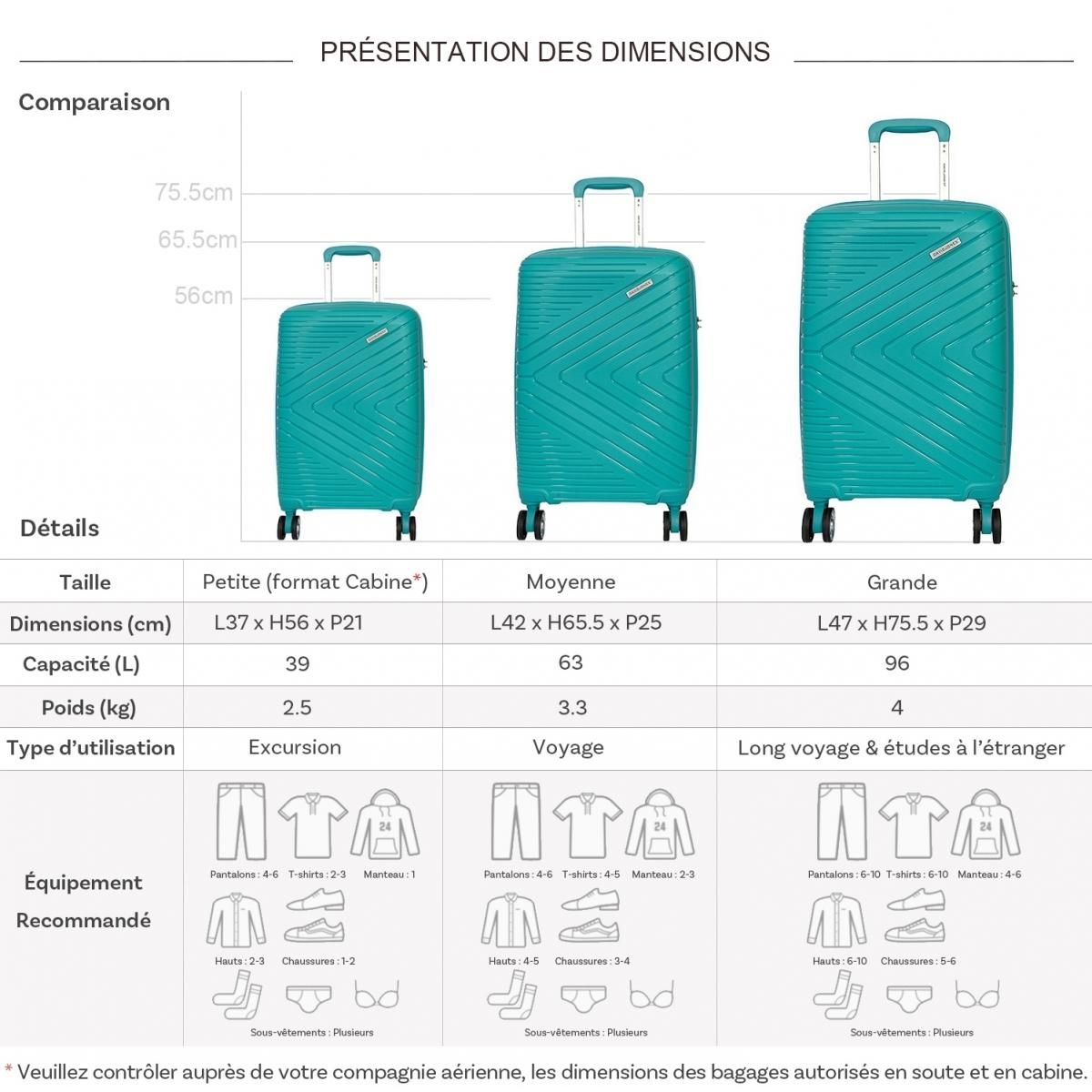 David Jones Lot 3 valises rigides dont 1 valise cabine TSA