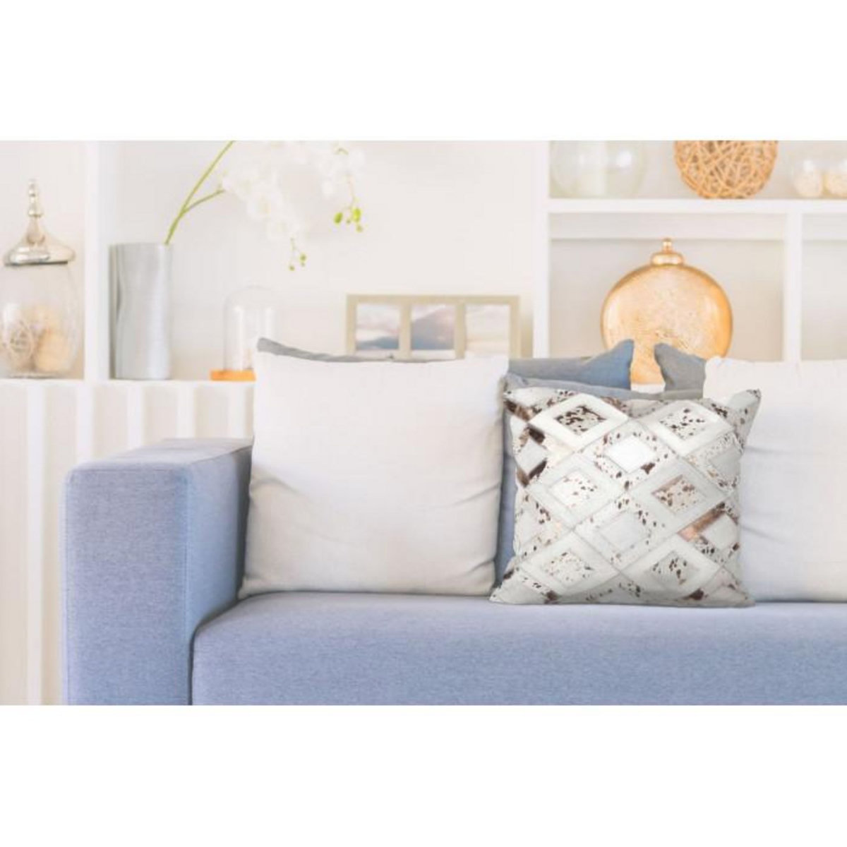 Paris Prix Coussin en Cuir  Spark  45x45cm Ivoire & Chrome