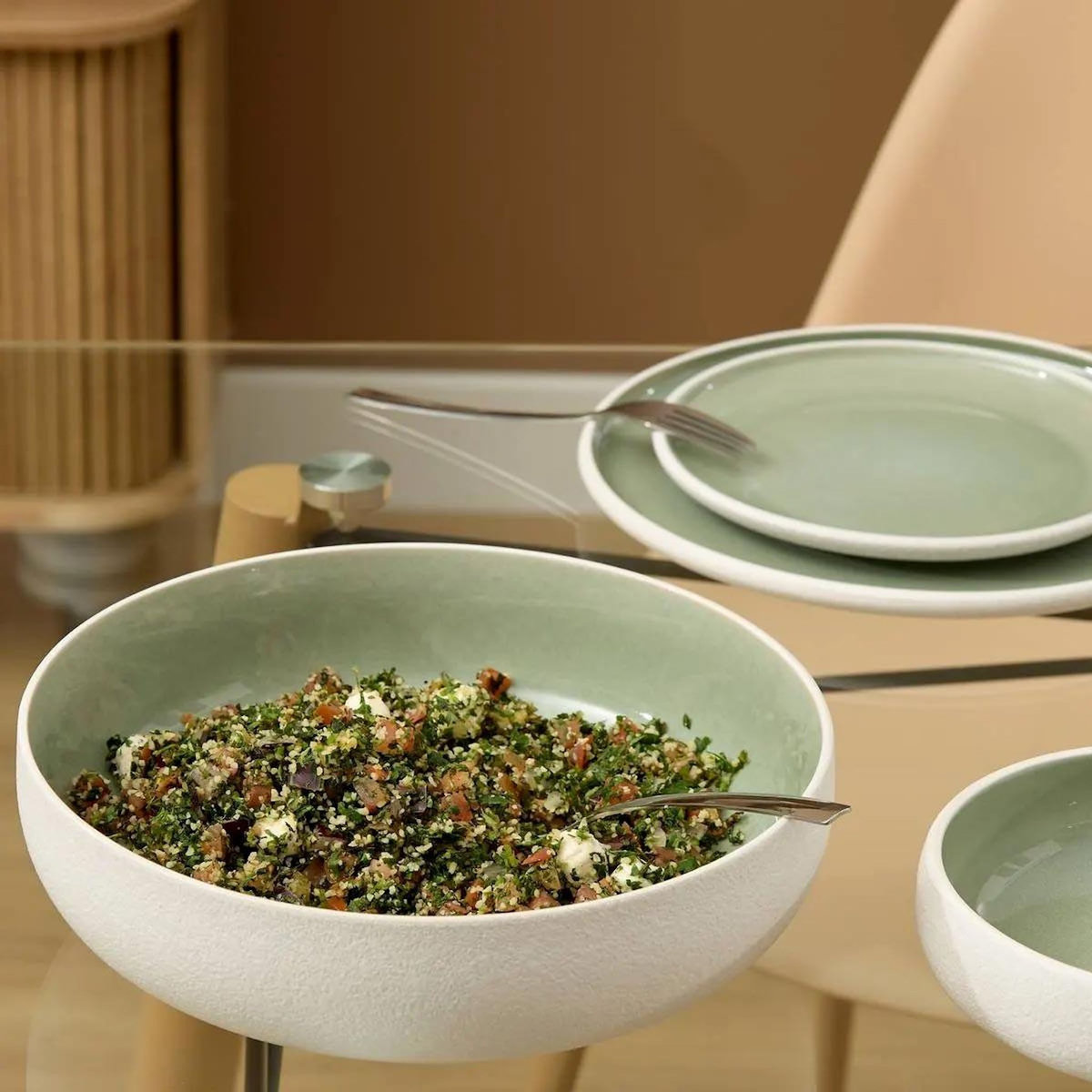 SECRET DE GOURMET Saladier en Céramique  Chiara  27cm Vert