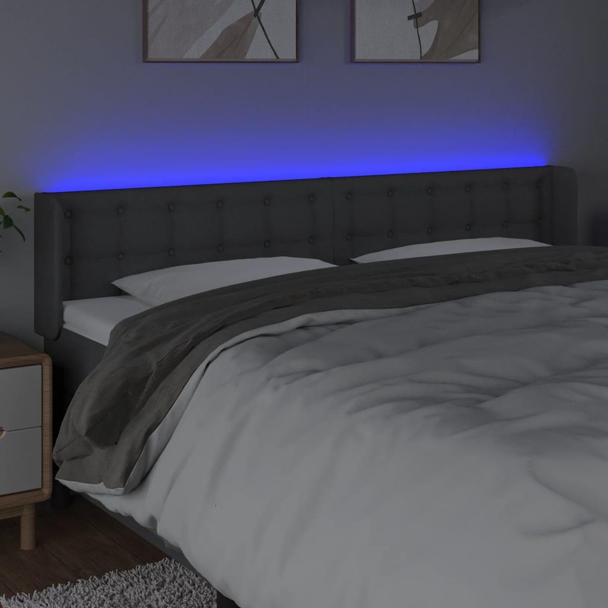 Voir la diapositive 4 : VIDAXL Tete de lit a LED Gris fonce 163x16x78/88 cm Tissu