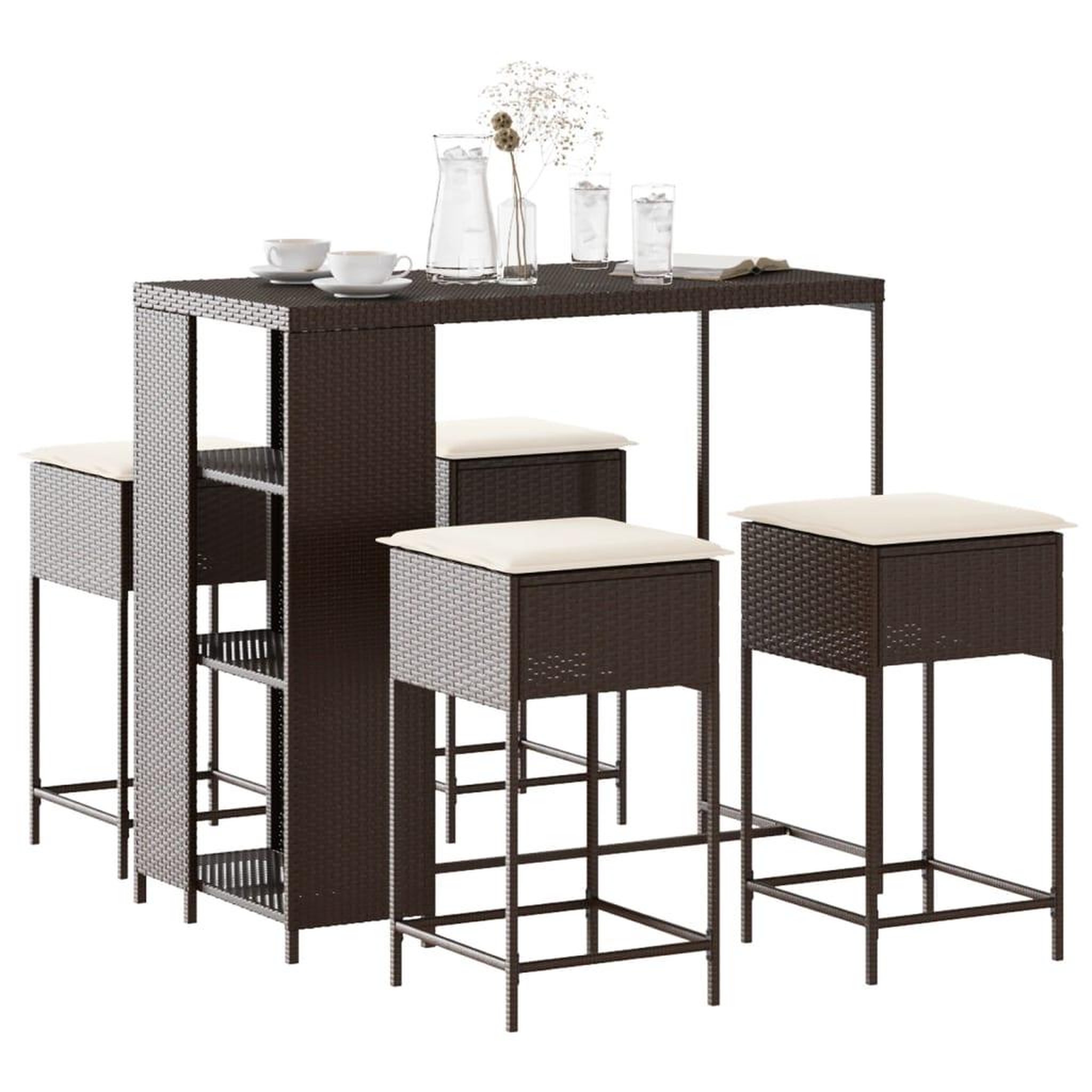 VIDAXL Ensemble de bar de jardin avec coussins 5 pcs marron poly rotin