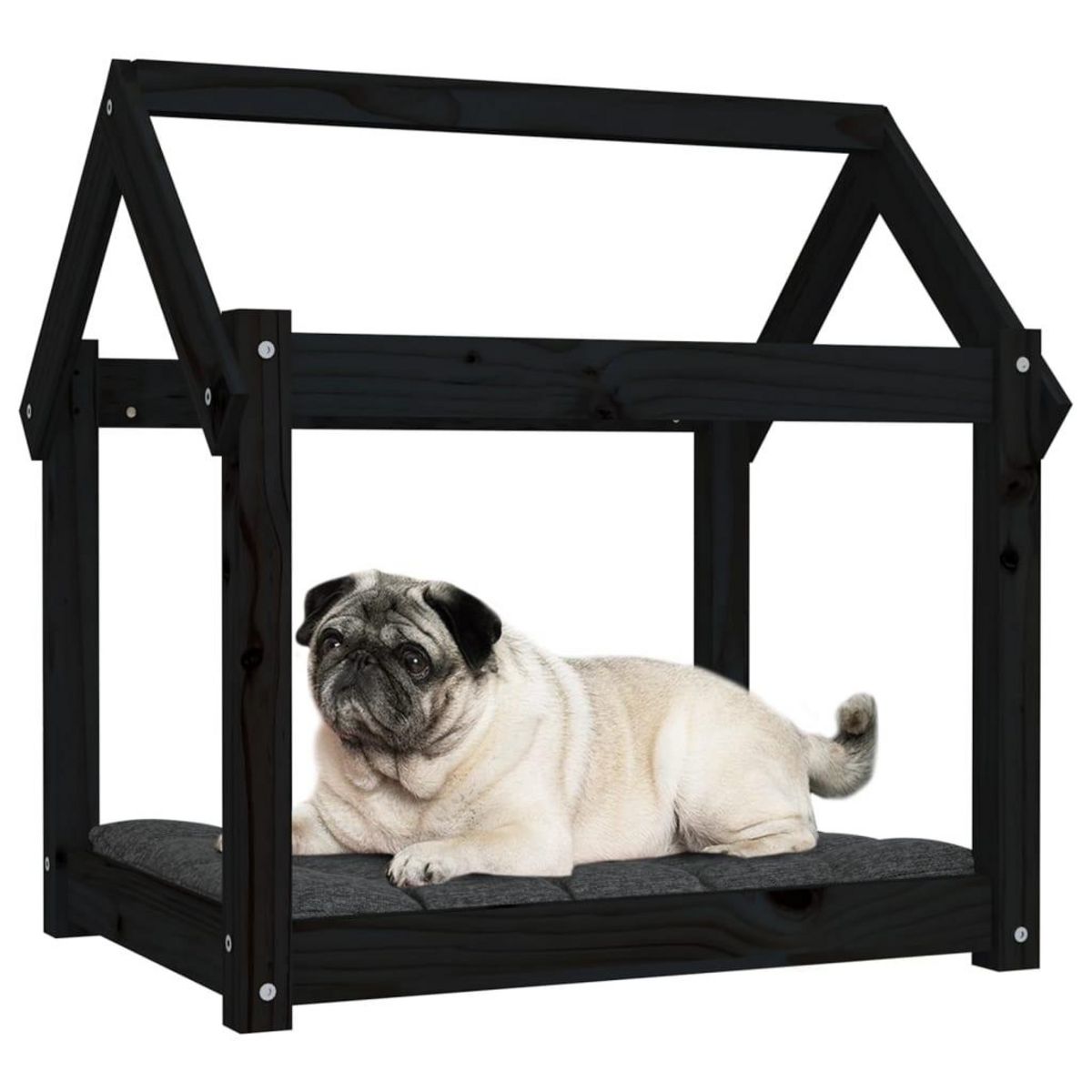 VIDAXL Lit pour chien Noir 71x55x70 cm Bois de pin solide