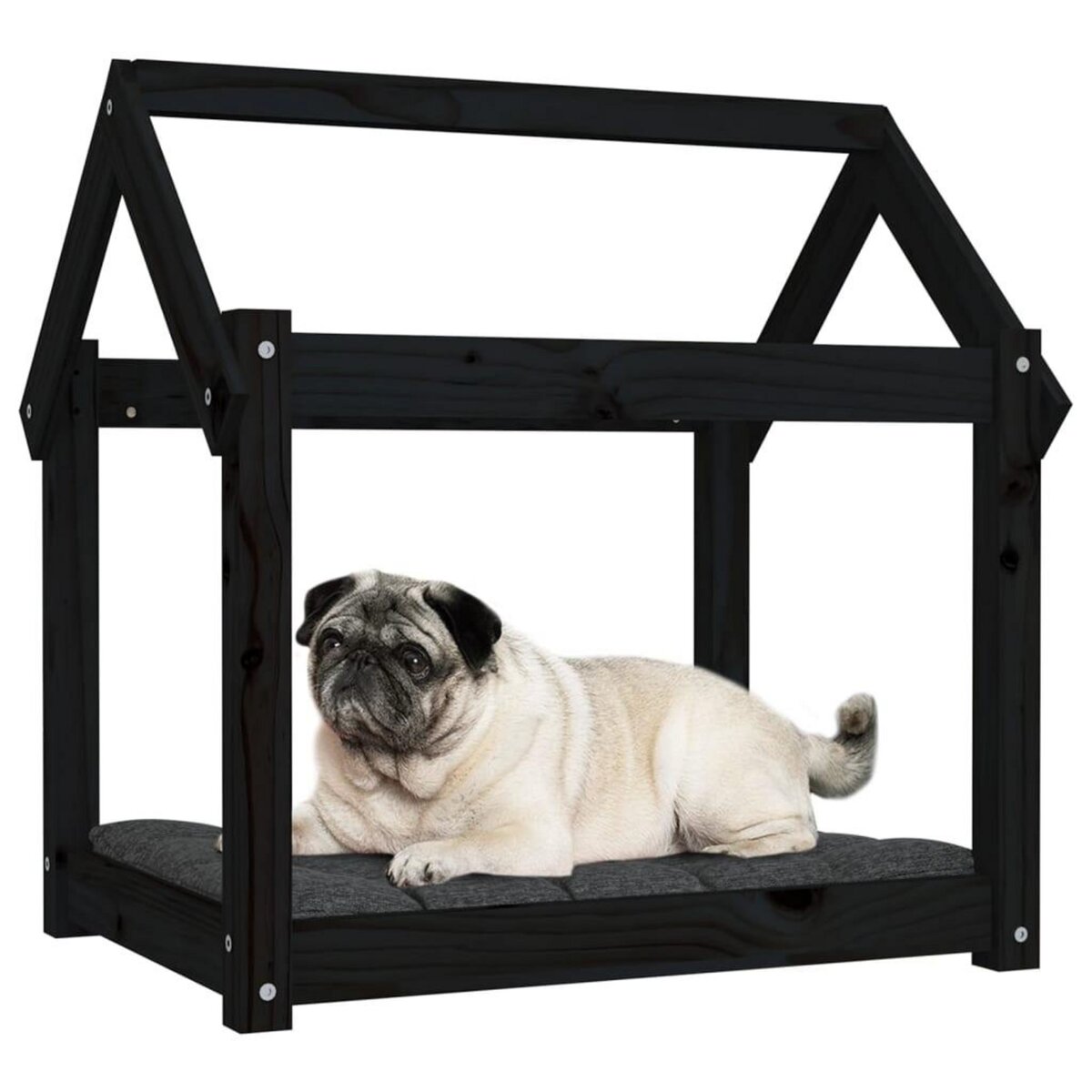 VIDAXL Lit pour chien Noir 71x55x70 cm Bois de pin solide