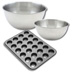 ZENKER Ensemble comprenant 1 moule muffin 24 empreintes, 1 spatule Zenker et 2 bols à mixer en inox Fackelmann