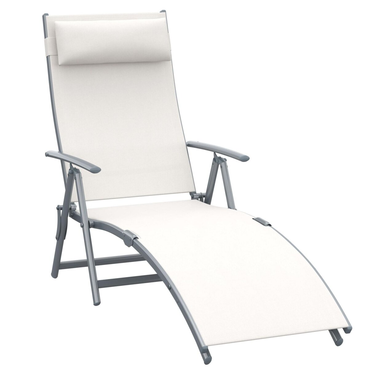 OUTSUNNY Outsunny transat chaise longue bain de soleil pliable dossier inclinable multi-positions têtière fournie 137L x 64l x 101H cm métal époxy textilène beige