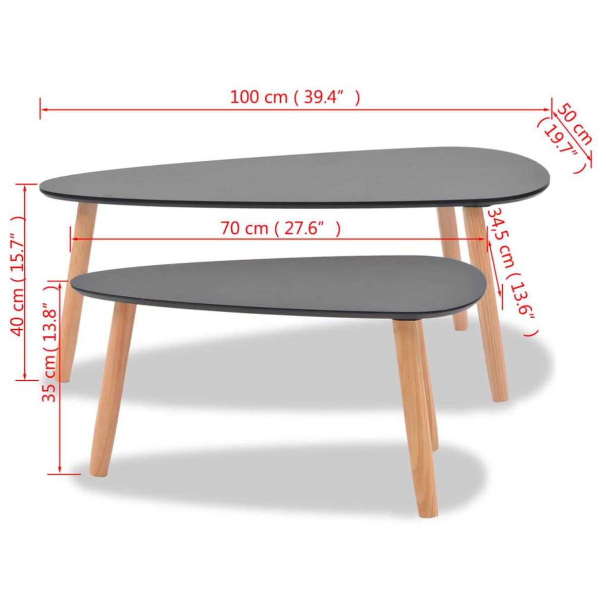 VIDAXL Ensemble de tables basses 2 pcs Bois de pin massif Noir