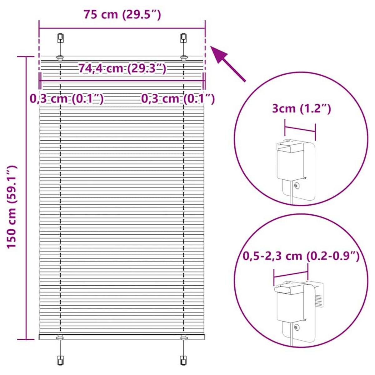 VIDAXL Store plisse blanc 75x150 cm largeur du tissu 74,4 cm polyester