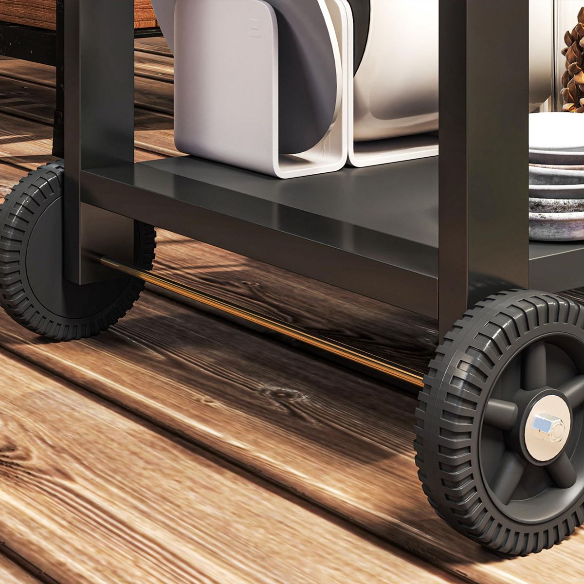 HOMCOM Desserte de jardin - desserte pour plancha - chariot de service à roulettes multi-rangements acier noir