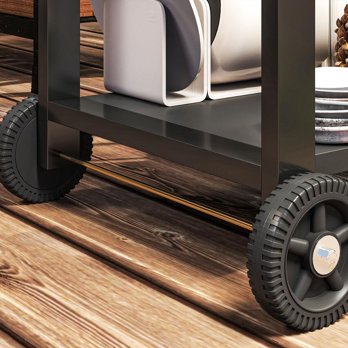 HOMCOM Desserte de jardin - desserte pour plancha - chariot de service à roulettes multi-rangements acier noir