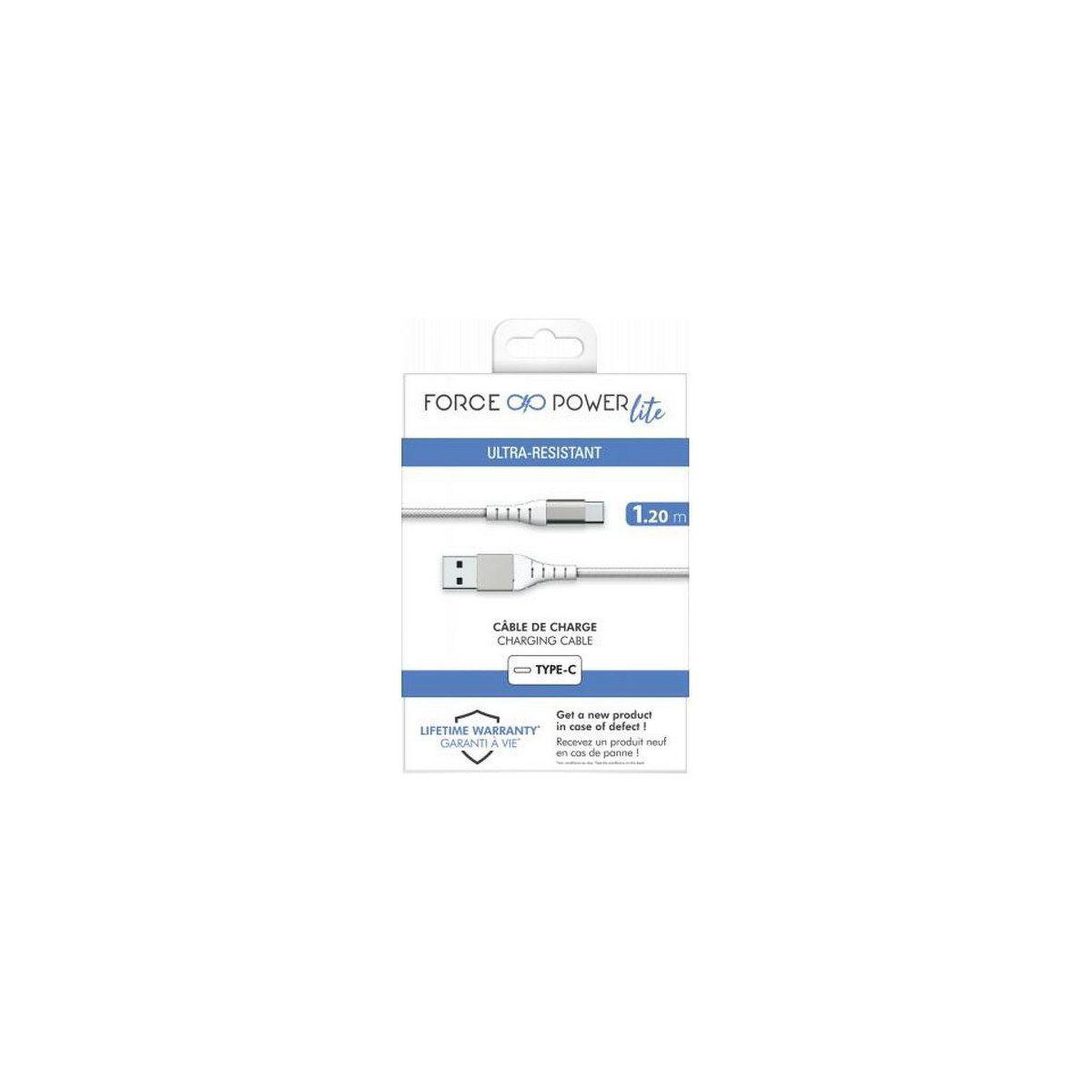 Voir la diapositive 5 : FORCE POWER CABLE USB-A / USB-C 1.2m blanc