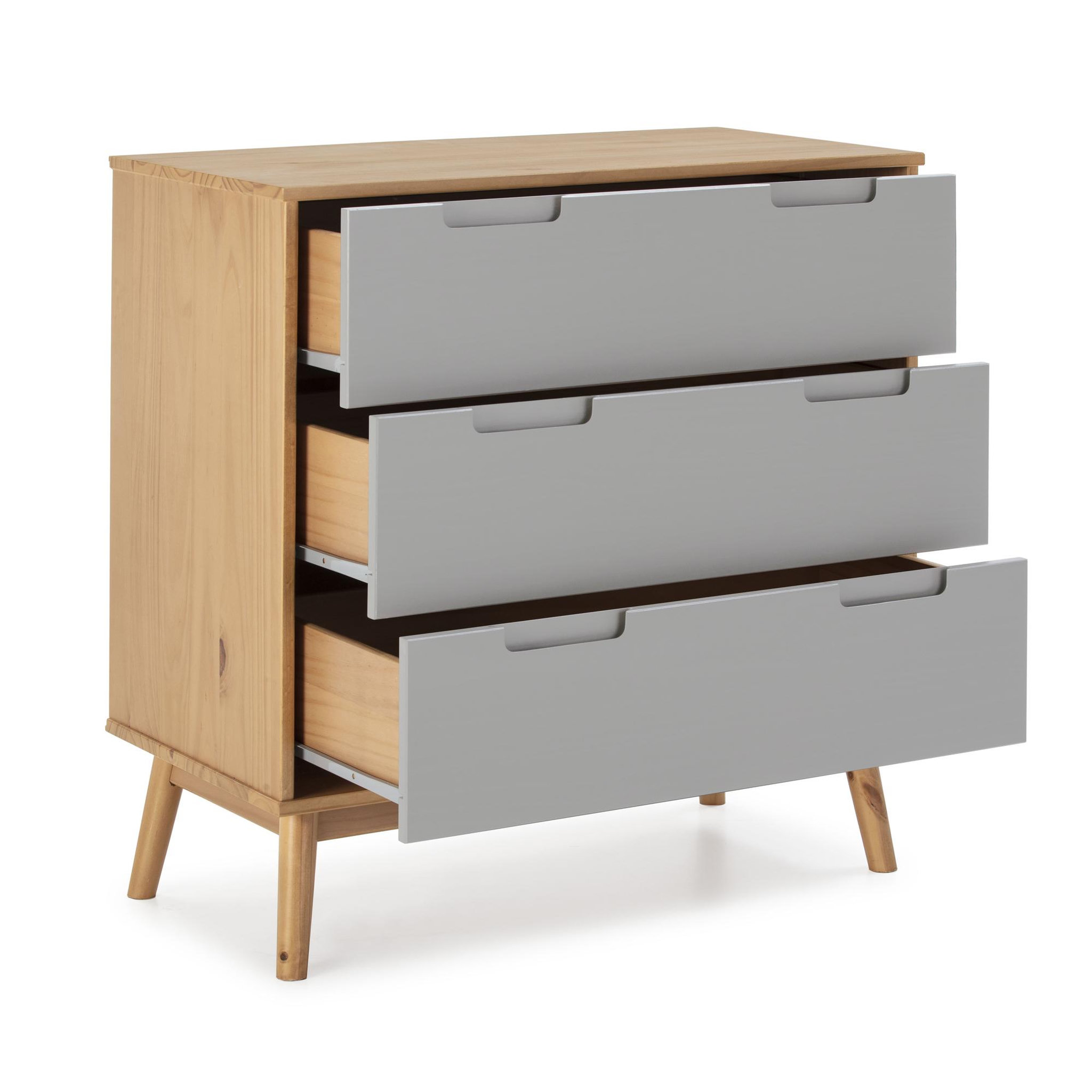 Voir la diapositive 2 : VS VENTA-STOCK Commode de nuit Bruce avec 3 tiroirs, bois massif, 80 cm Largeur