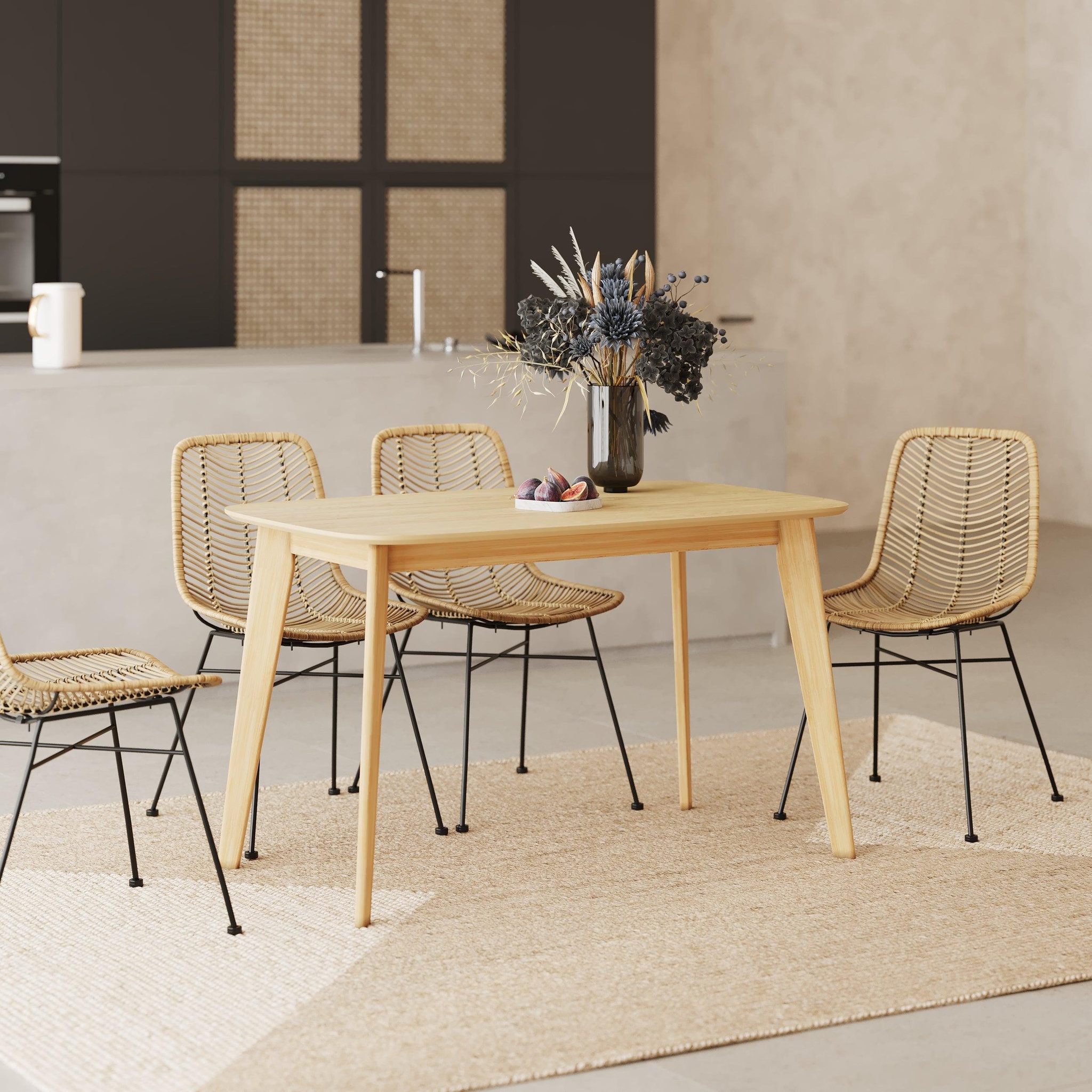 Voir la diapositive 2 : MAISON PAVANE Table rectangulaire 4 personnes en bois clair 120 cm-oman