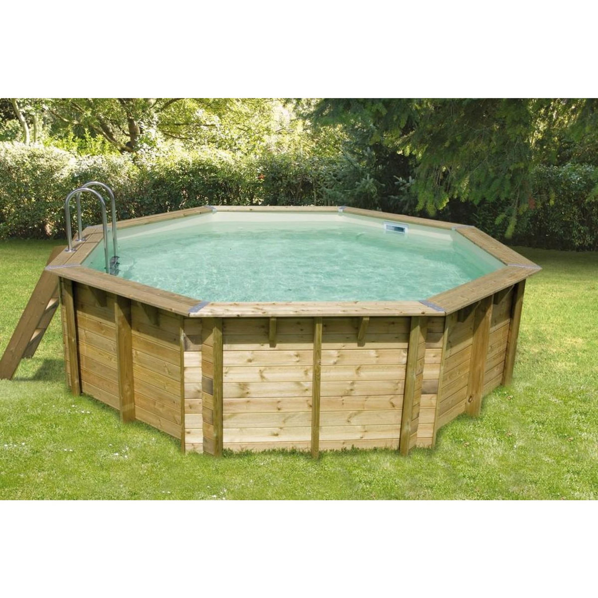 Piscine bois Océa  430 - H120cm - Liner Beige OUTSIDE - Bâche à bulles bordée diamètre 430 cm
