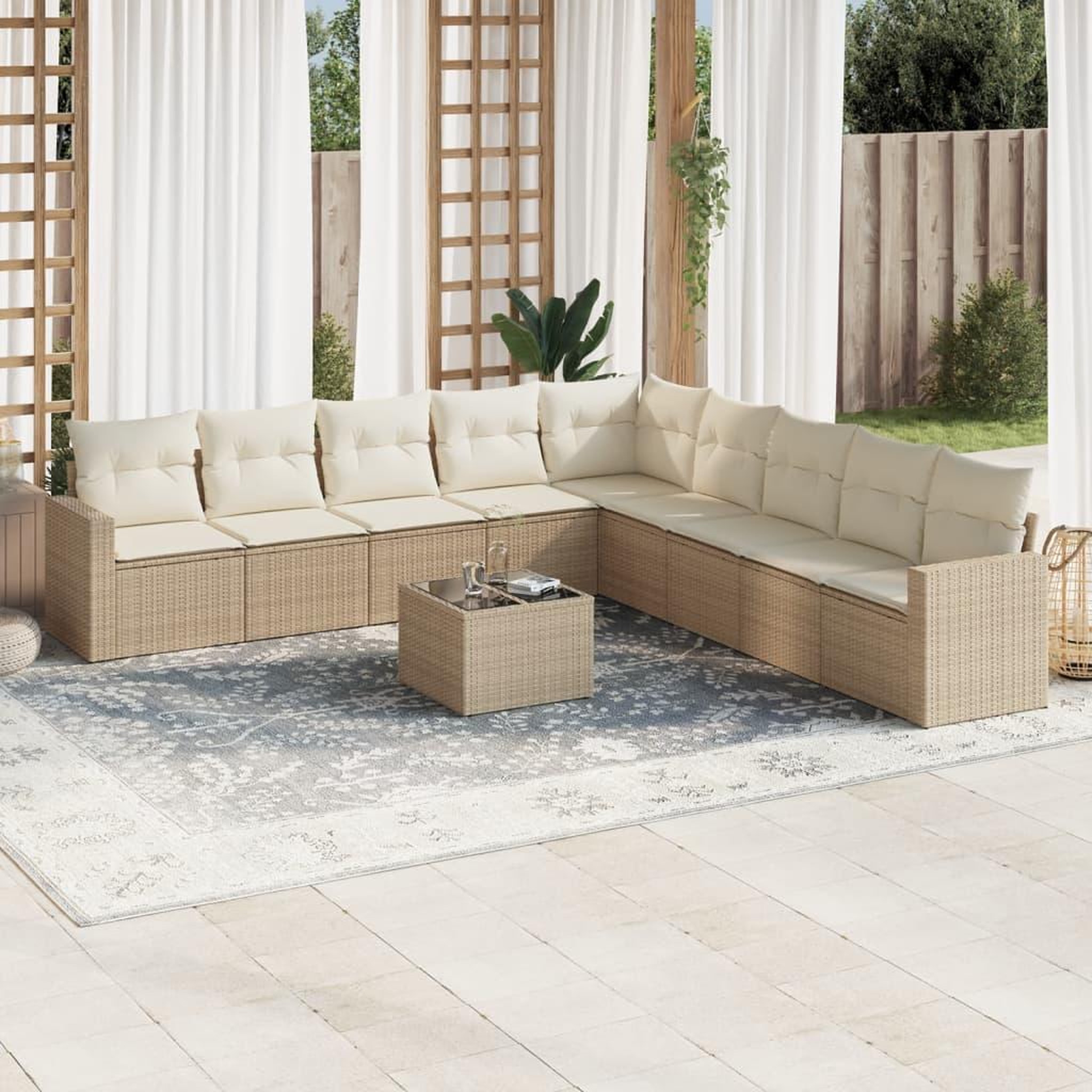 VIDAXL Salon de jardin avec coussins 10 pcs beige resine tressee