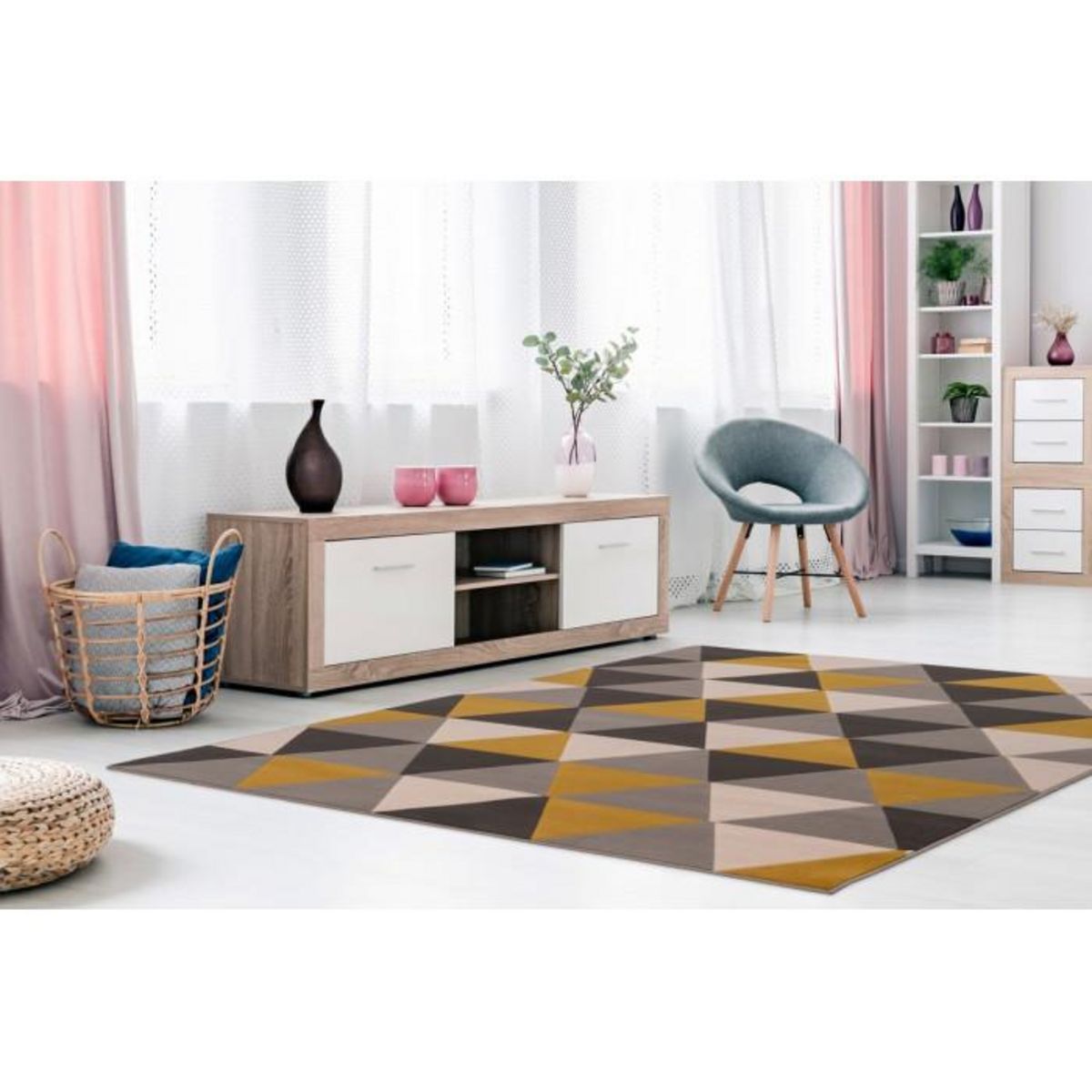 Paris Prix Tapis Géométrique à Poils Courts  Now II  Or