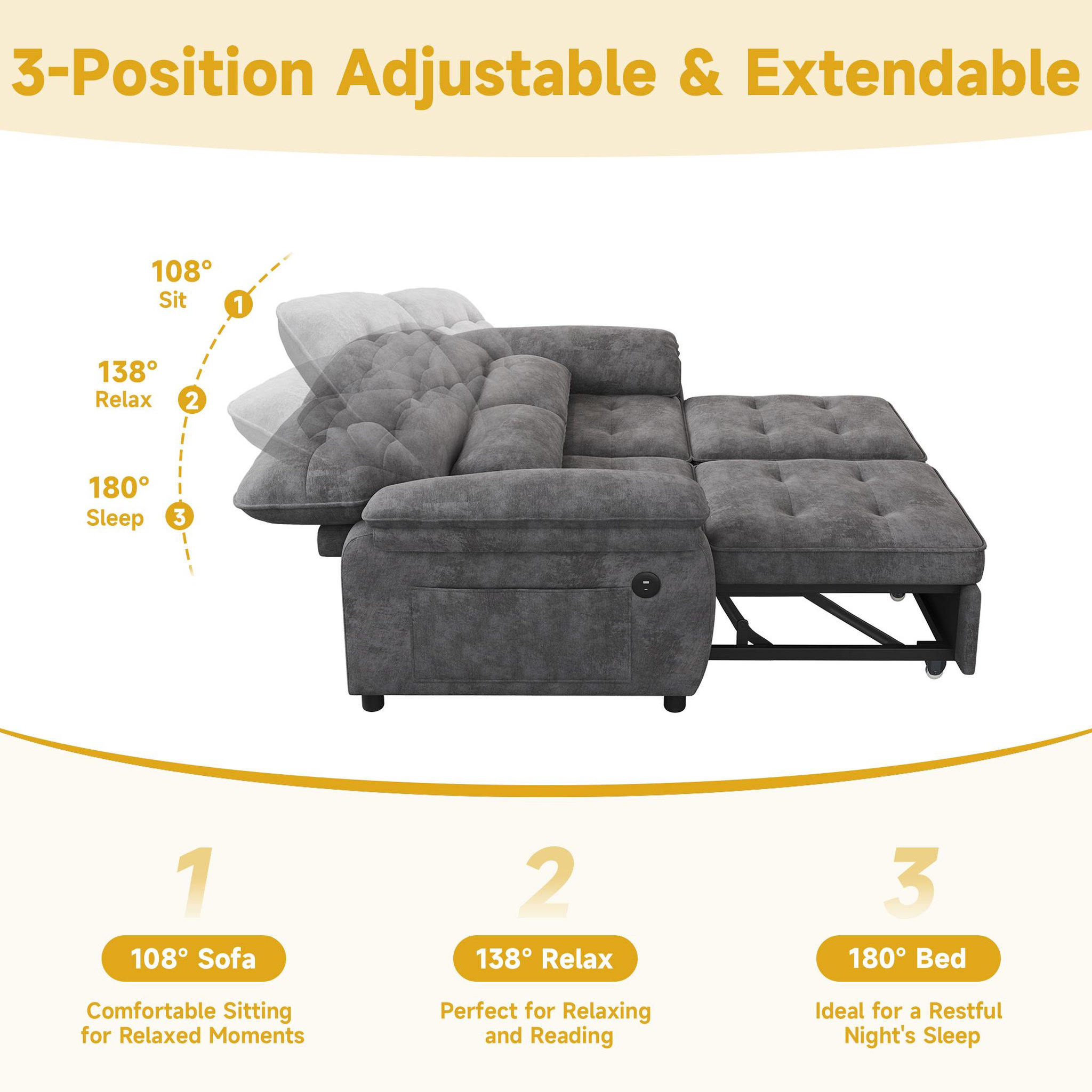 Voir la diapositive 5 : MERAX Canapé droit convertible 2 places tissu