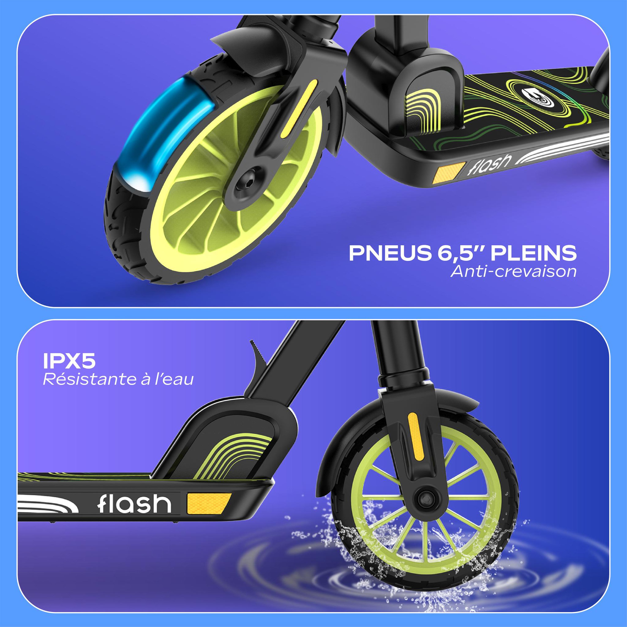 Voir la diapositive 6 : URBANGLIDE Trottinette électrique enfant ride flash 55 bleu – moteur 30w - 10 km/h - autonomie jusqu'a 40 min - 3-8 ans